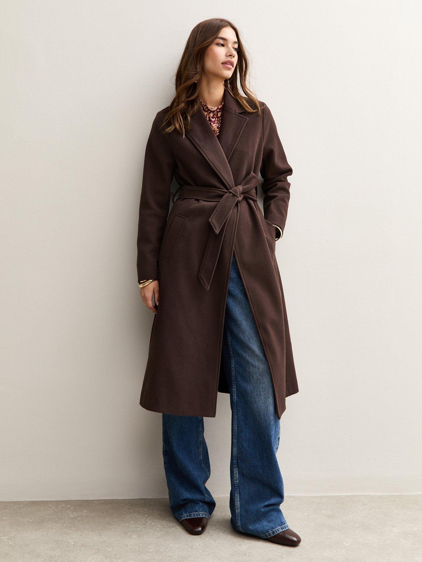 New Look Dark Brown Unlined Longline Belted Coat