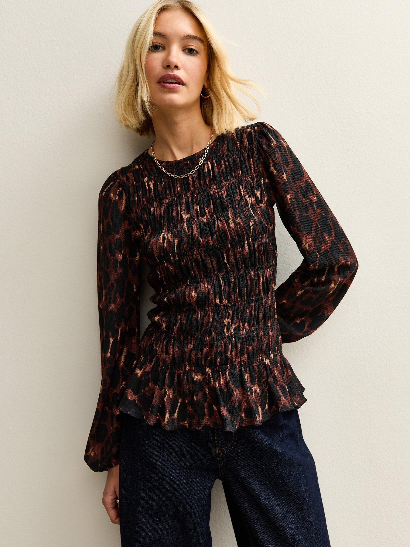 New Look Animal Print Textured Jersey Shirred Top - Print