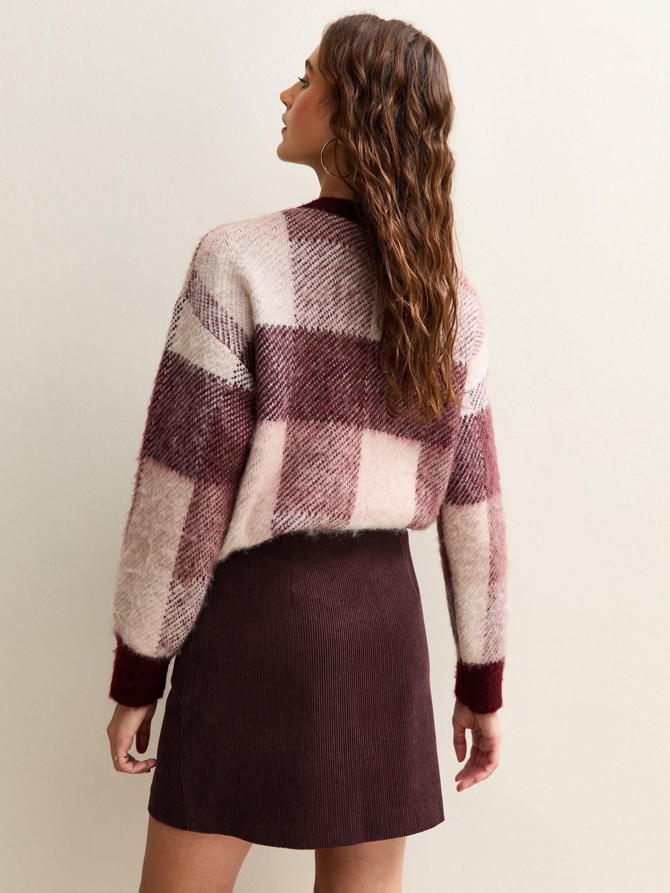 Image 2 of 6 of New Look Burgundy Corduroy Mini Skirt