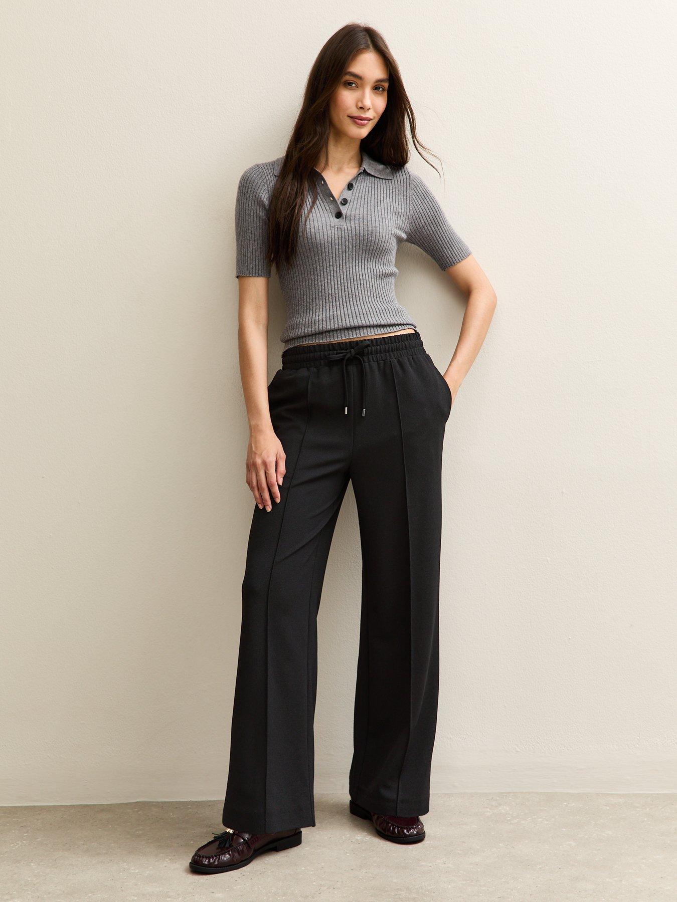 New Look Wide Leg Elasticated Waist Jersey Trousers - Black