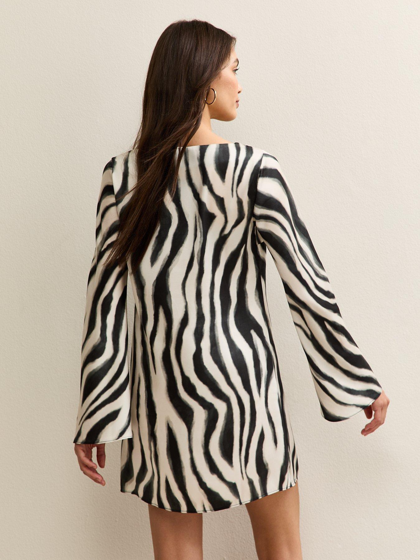 Image 2 of 5 of New Look Zebra Print Satin Mini Dress - Print