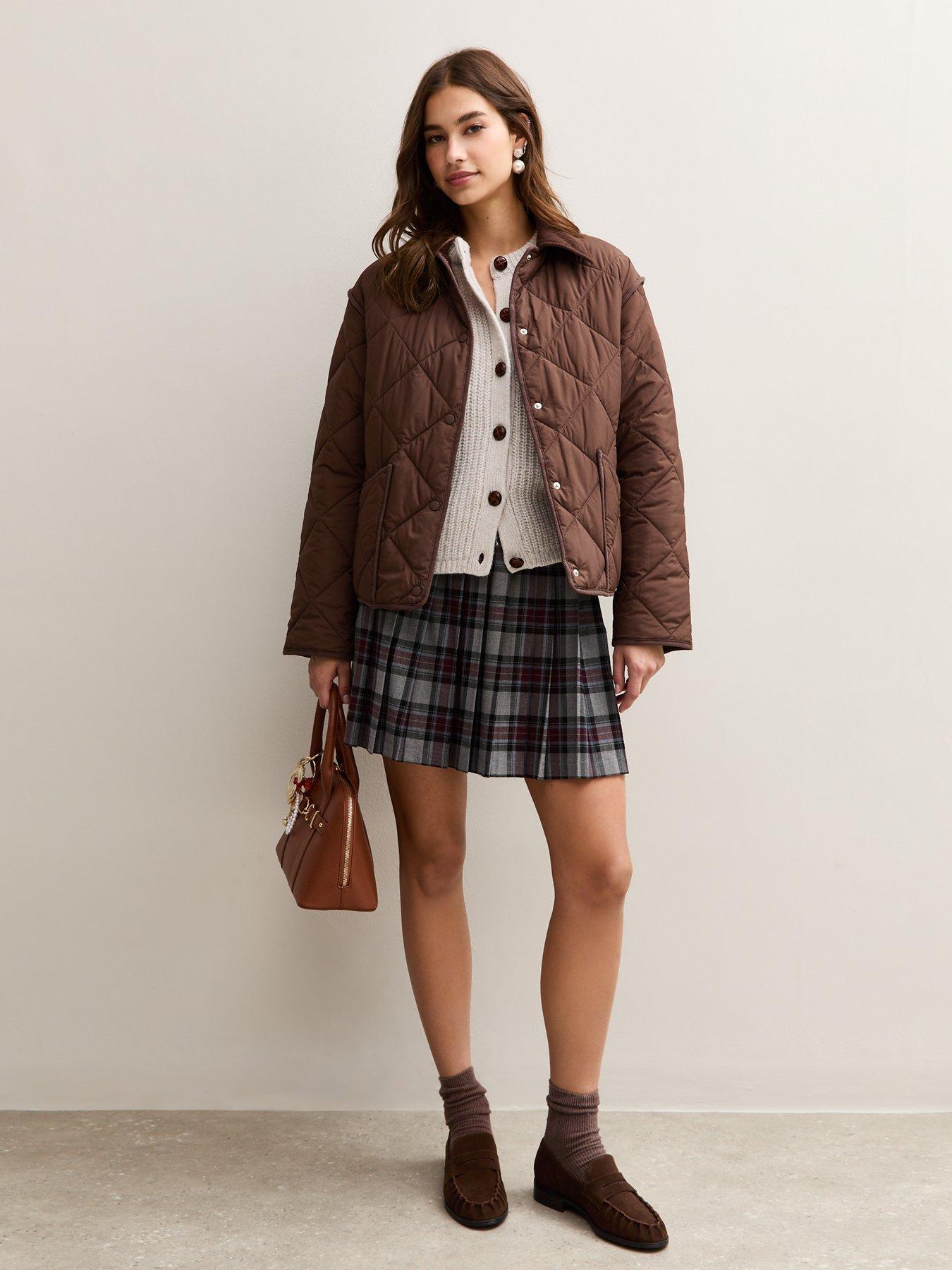 Image 3 of 6 of New Look Corduroy Collar Quilted Jacket - Dark Brown