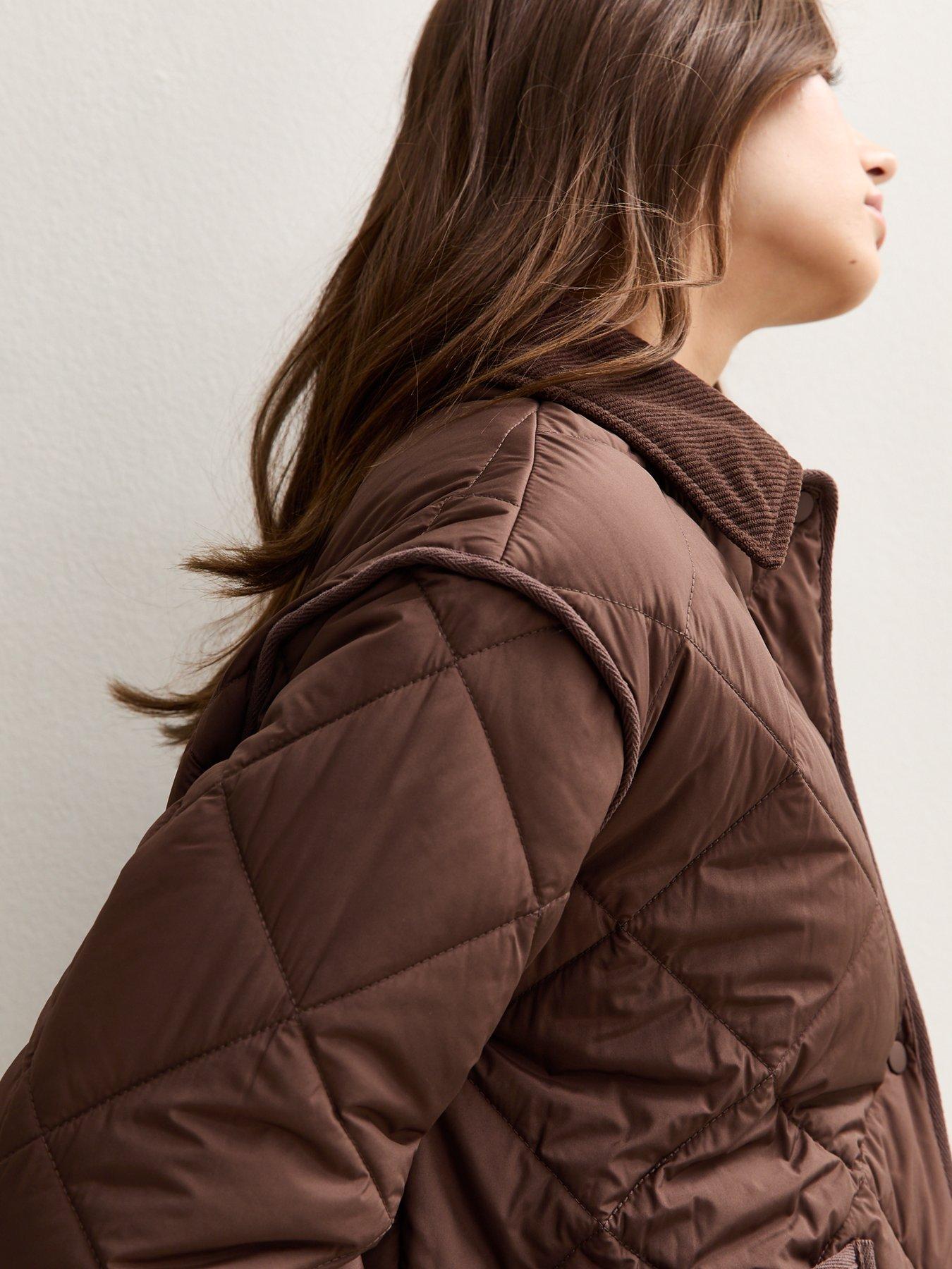 Image 4 of 6 of New Look Corduroy Collar Quilted Jacket - Dark Brown