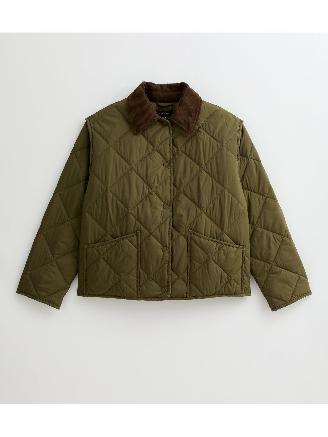 i_am corduroy collar check coat Green Quilted jacket with corduroy