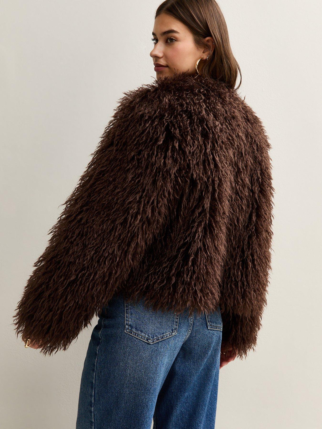 Image 2 of 4 of New Look Faux Fur Coat - Brown