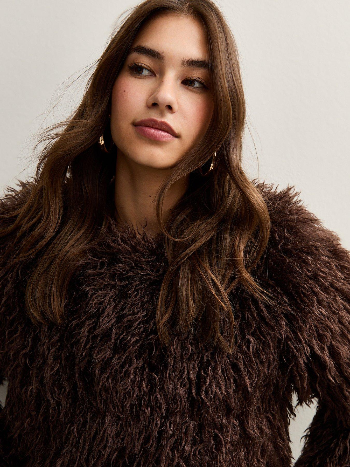 Image 4 of 4 of New Look Faux Fur Coat - Brown