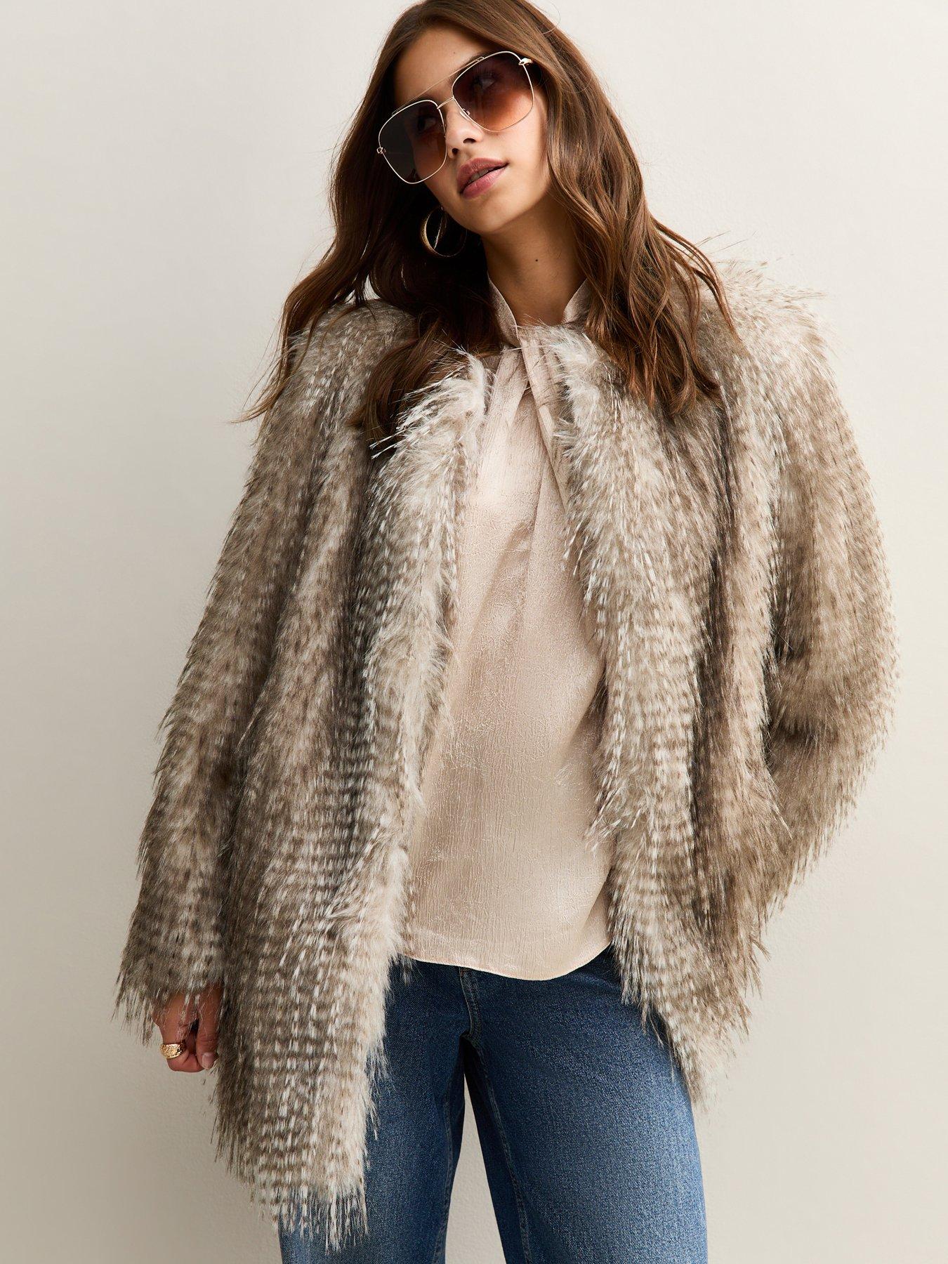 New Look White Faux Fur Midi Coat