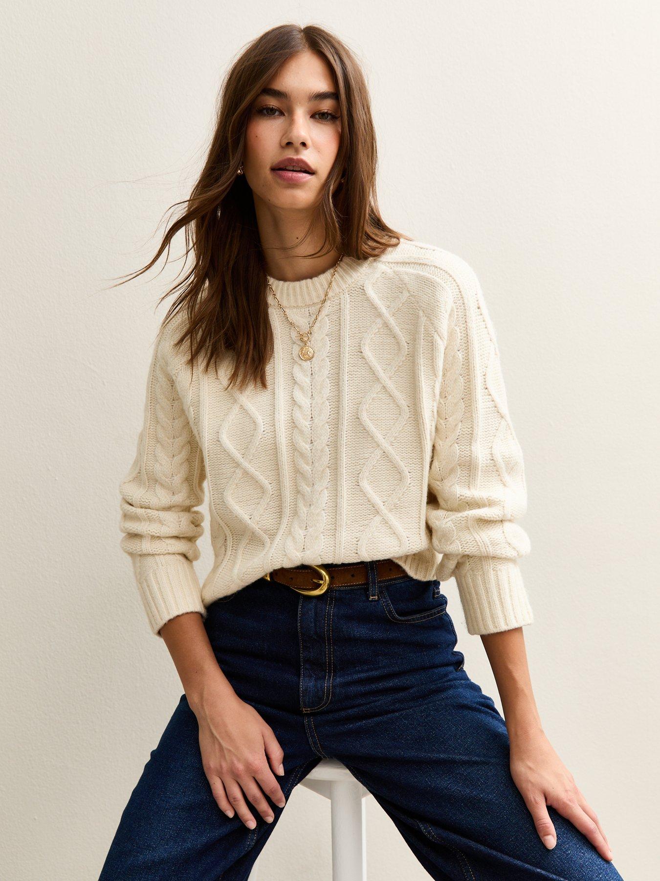 undefined Cream Cable Knit Raglan Sleeve Jumper