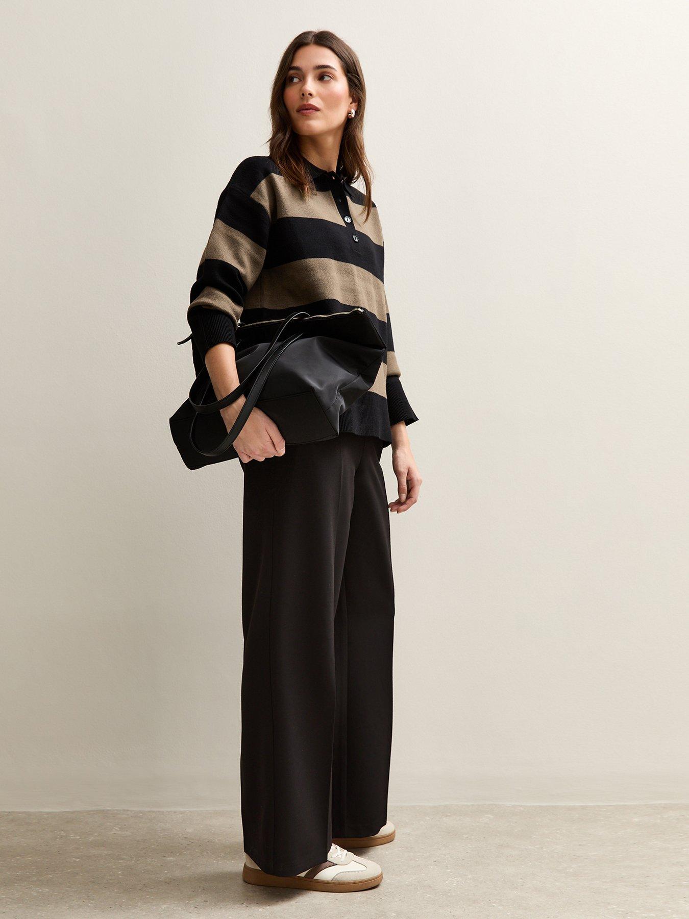 Image 3 of 5 of New Look Compact Knit Button Up Polo Top - Stripe