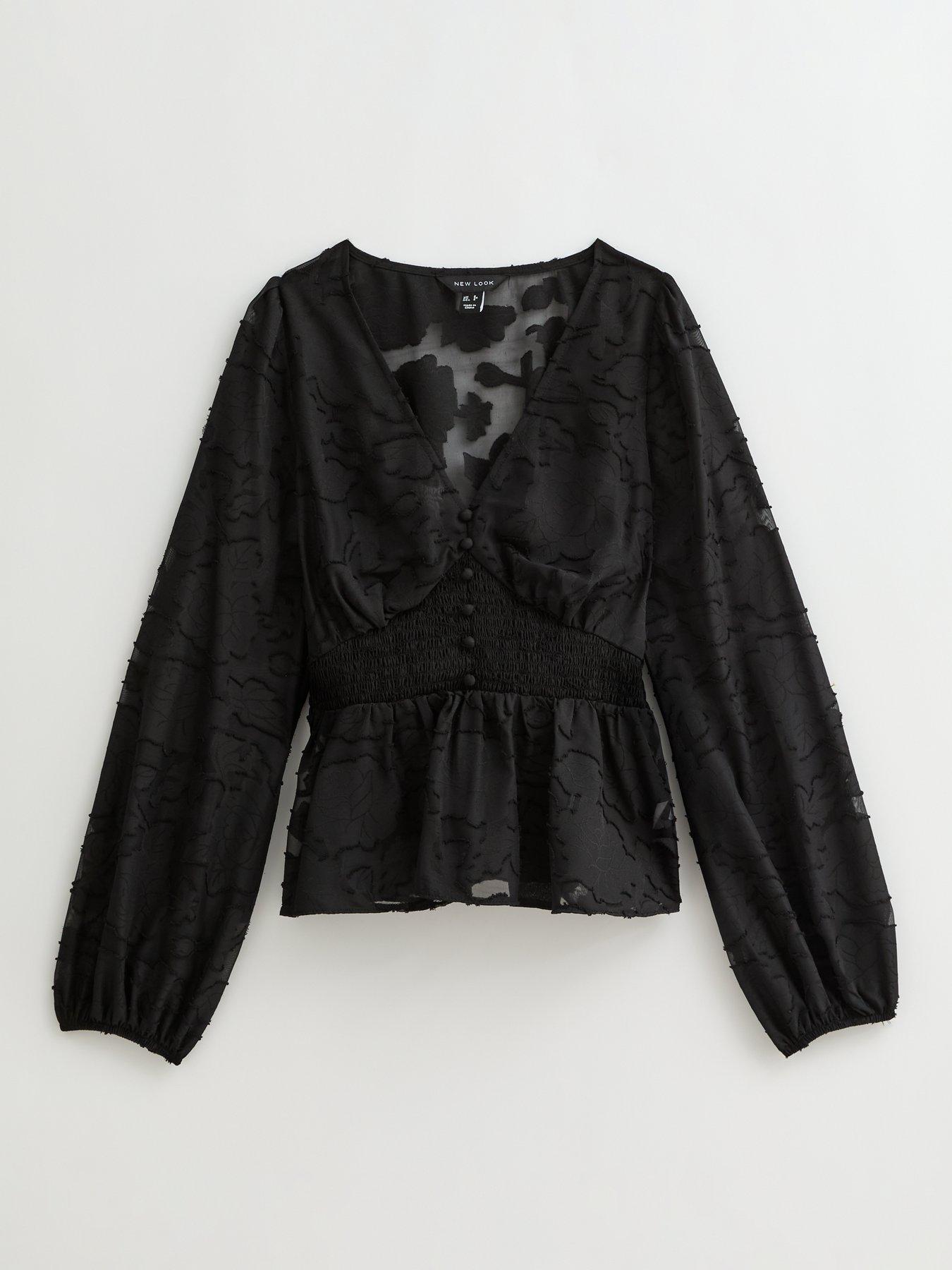 New Look Floral Jacquard Buttoned Long Sleeve Blouse - Black | Very