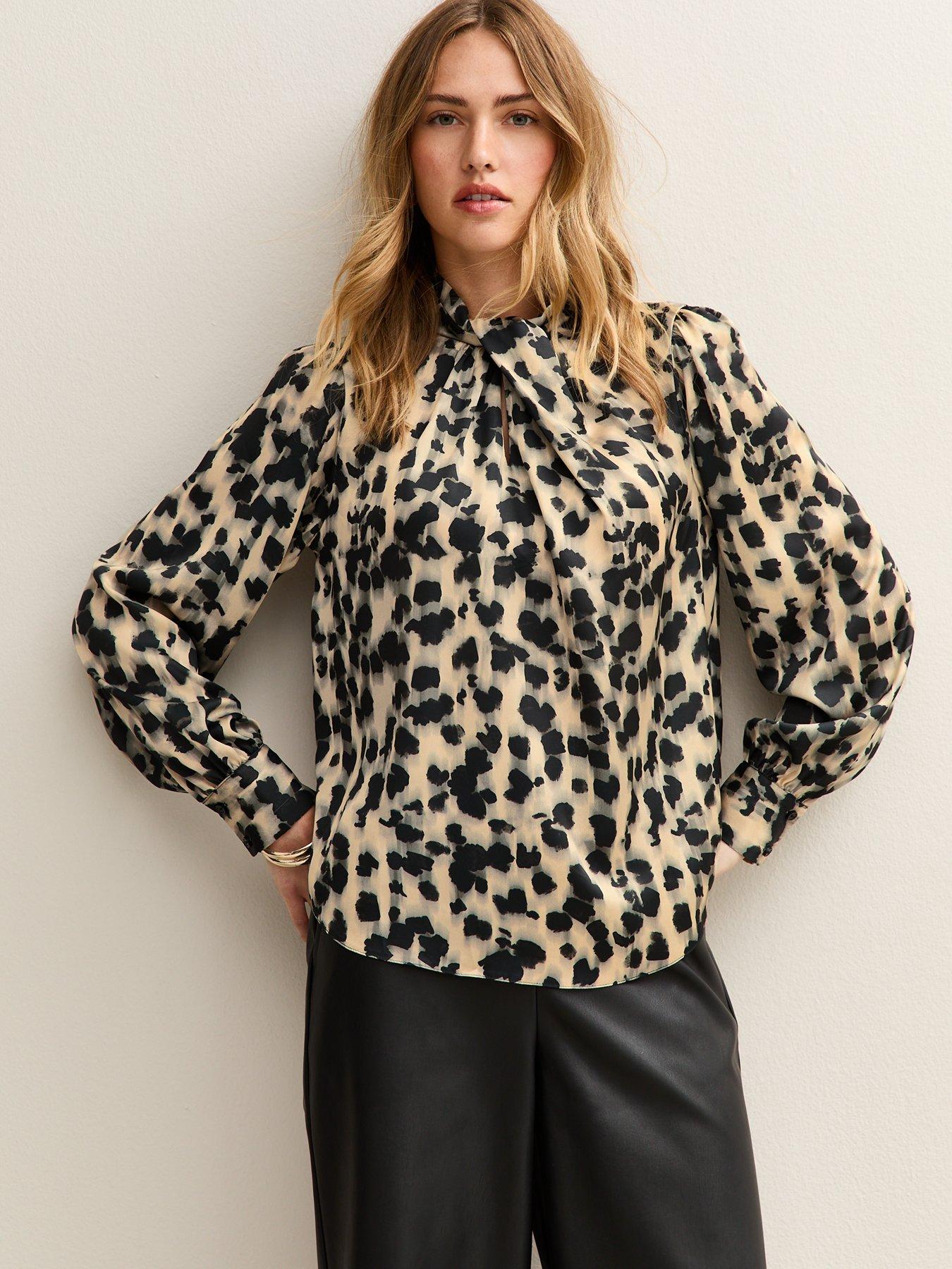 undefined Abstract Print Twist Neck Long Sleeve Blouse - White