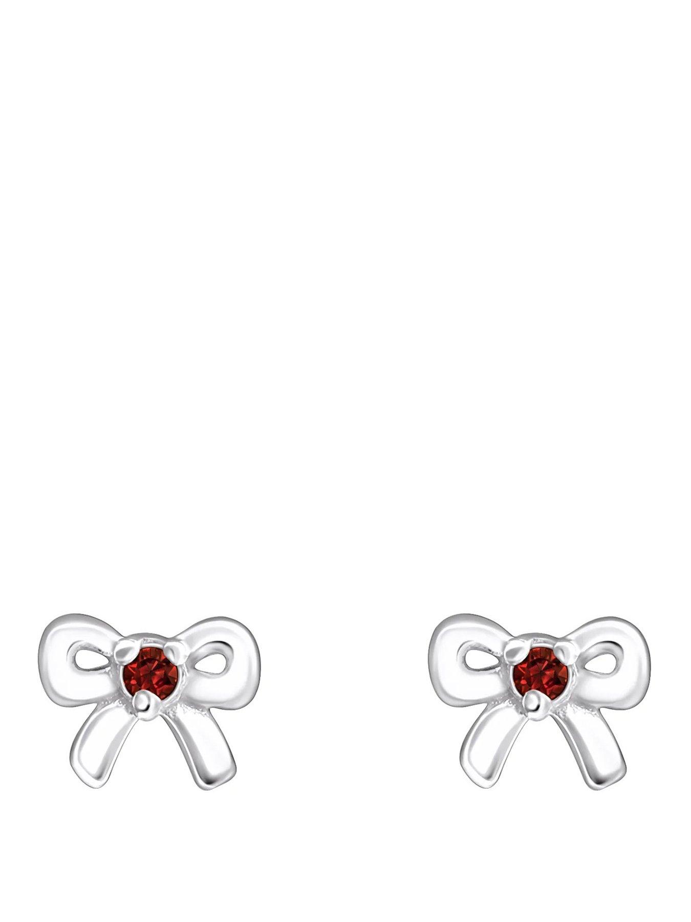 Image 1 of 4 of The Love Collection Sterling Silver Bow CZ Birthstone Stud Earrings