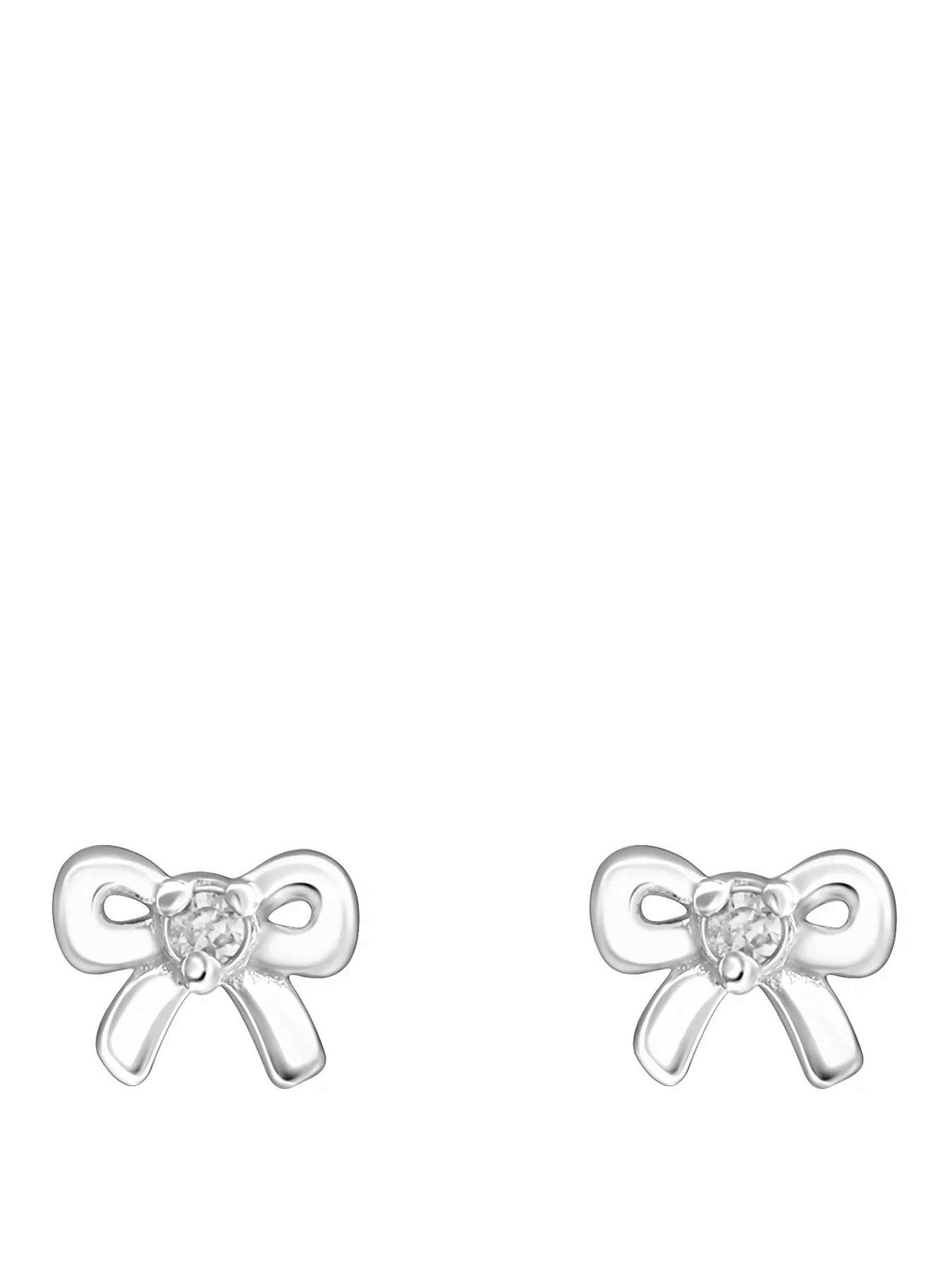 undefined Sterling Silver Bow CZ Birthstone Stud Earrings