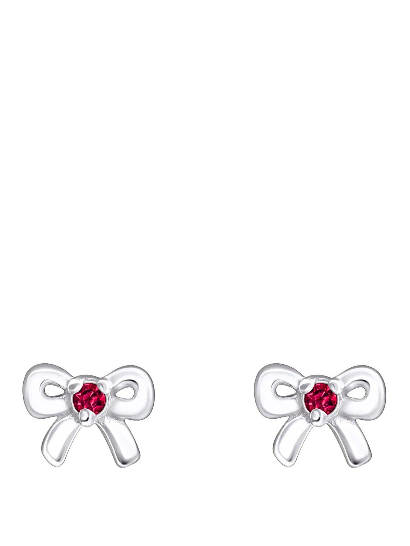 The Love Collection Sterling Silver Bow CZ Birthstone Stud Earrings