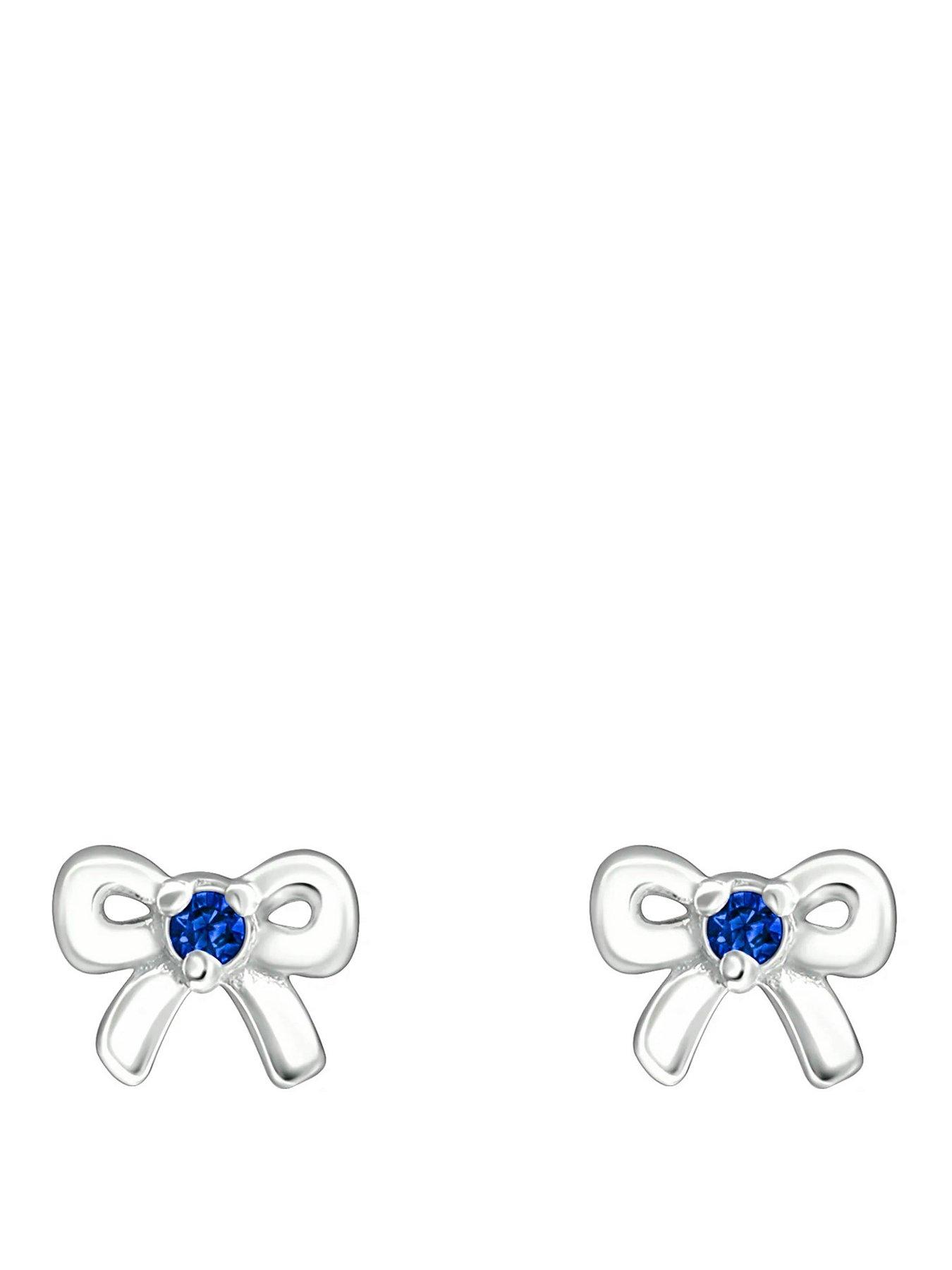 The Love Collection Sterling Silver Bow CZ Birthstone Stud Earrings