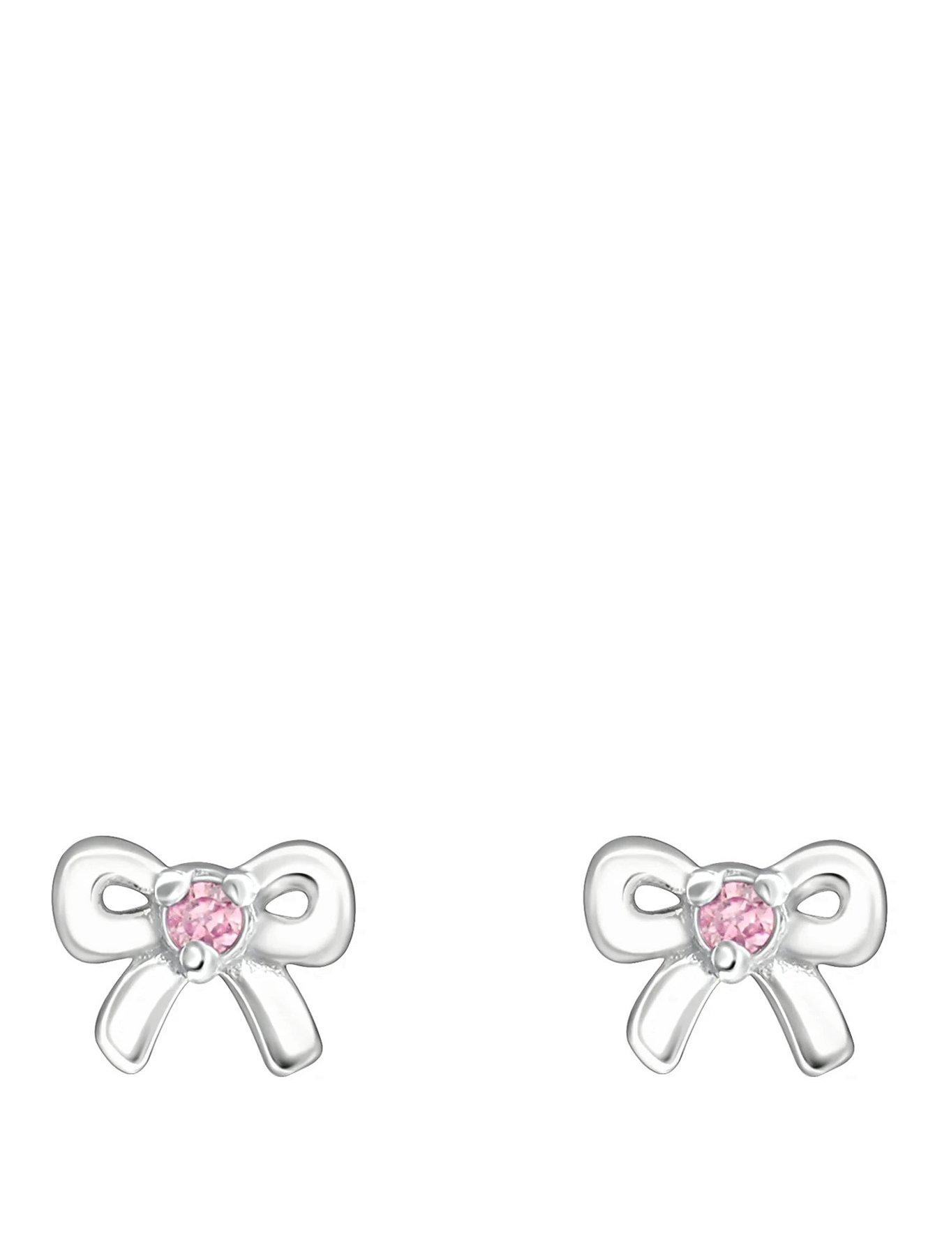 The Love Collection Sterling Silver Bow CZ Birthstone Stud Earrings