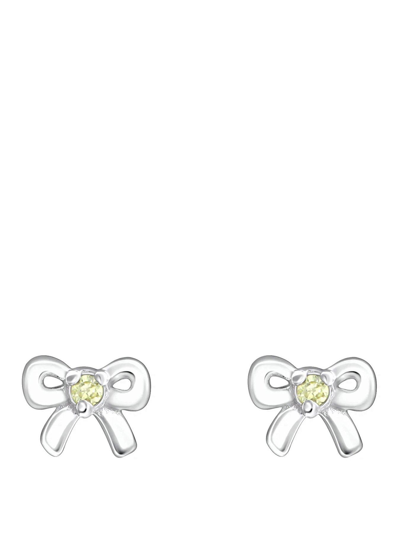 The Love Collection Sterling Silver Bow CZ Birthstone Stud Earrings