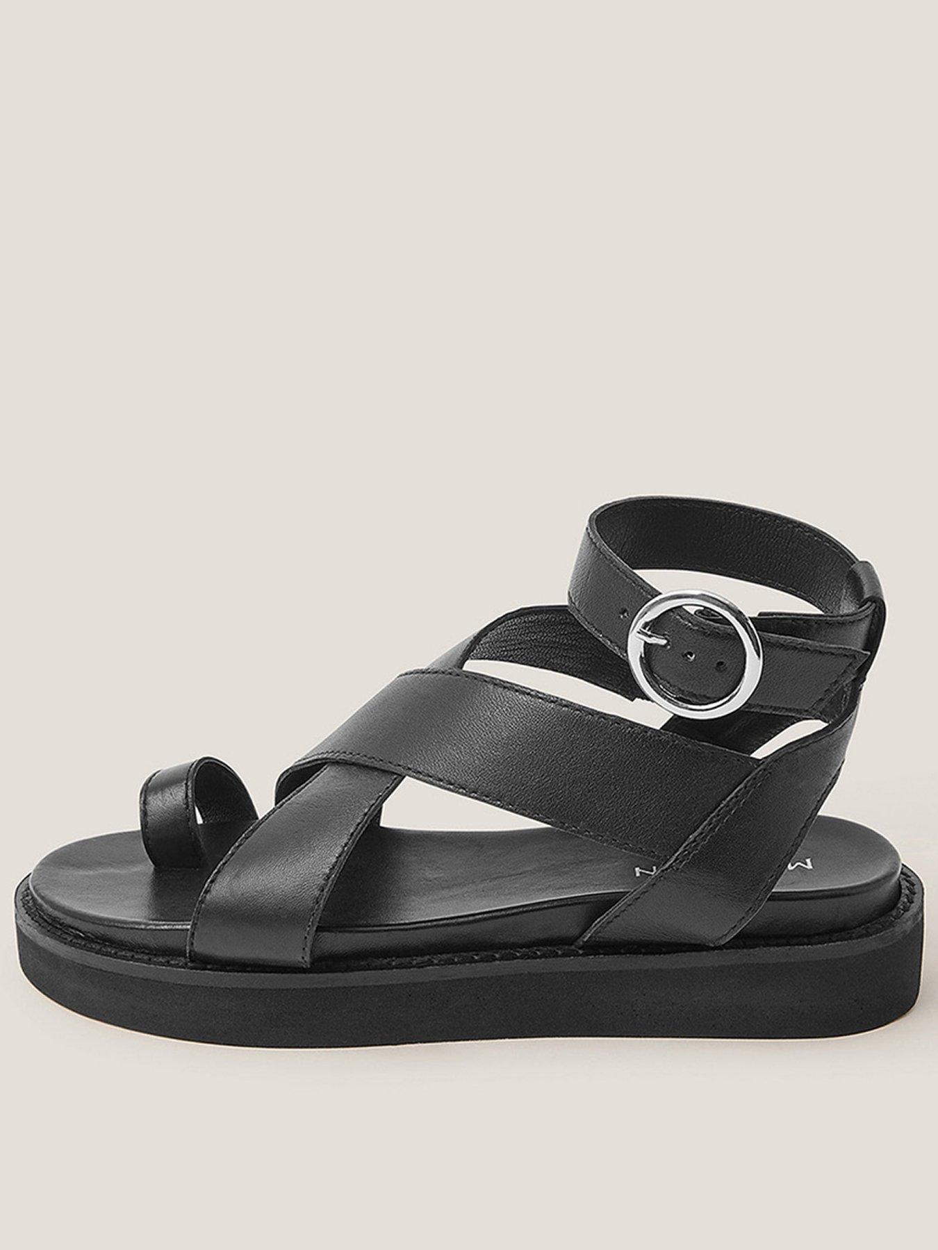 undefined Ivy Toe Strap Crossover Leather Sandals - Black
