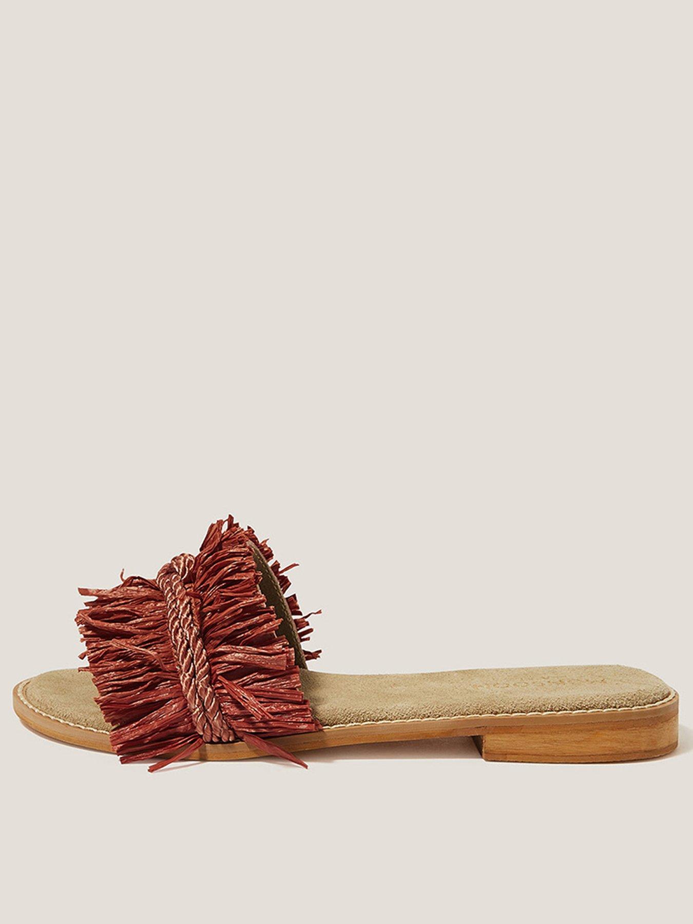 undefined Rhia Leather Raffia Slide Sandals Orange