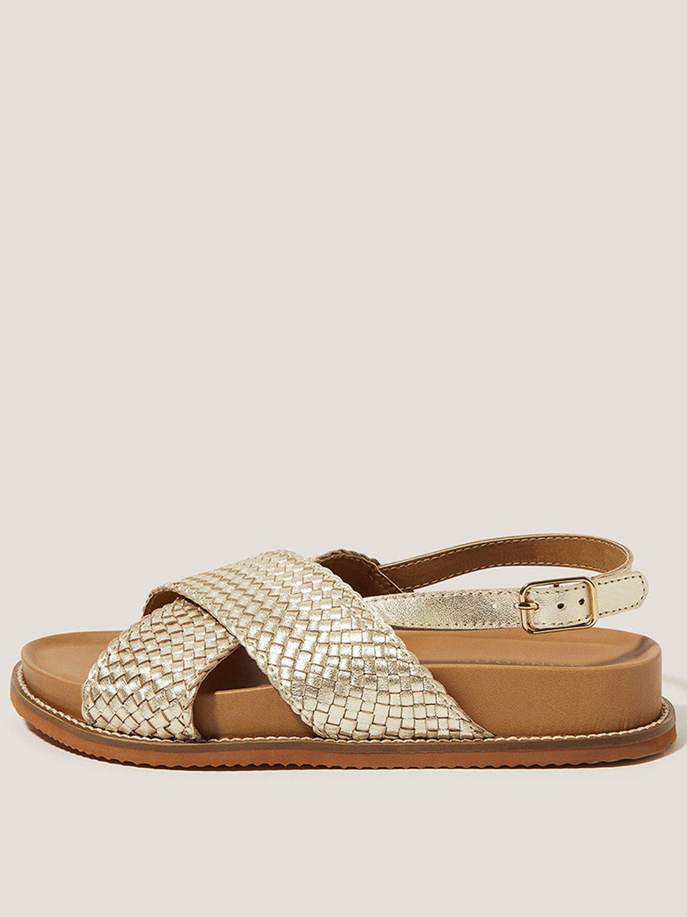 undefined Bree Braided Leather Crossover Sandals - Gold