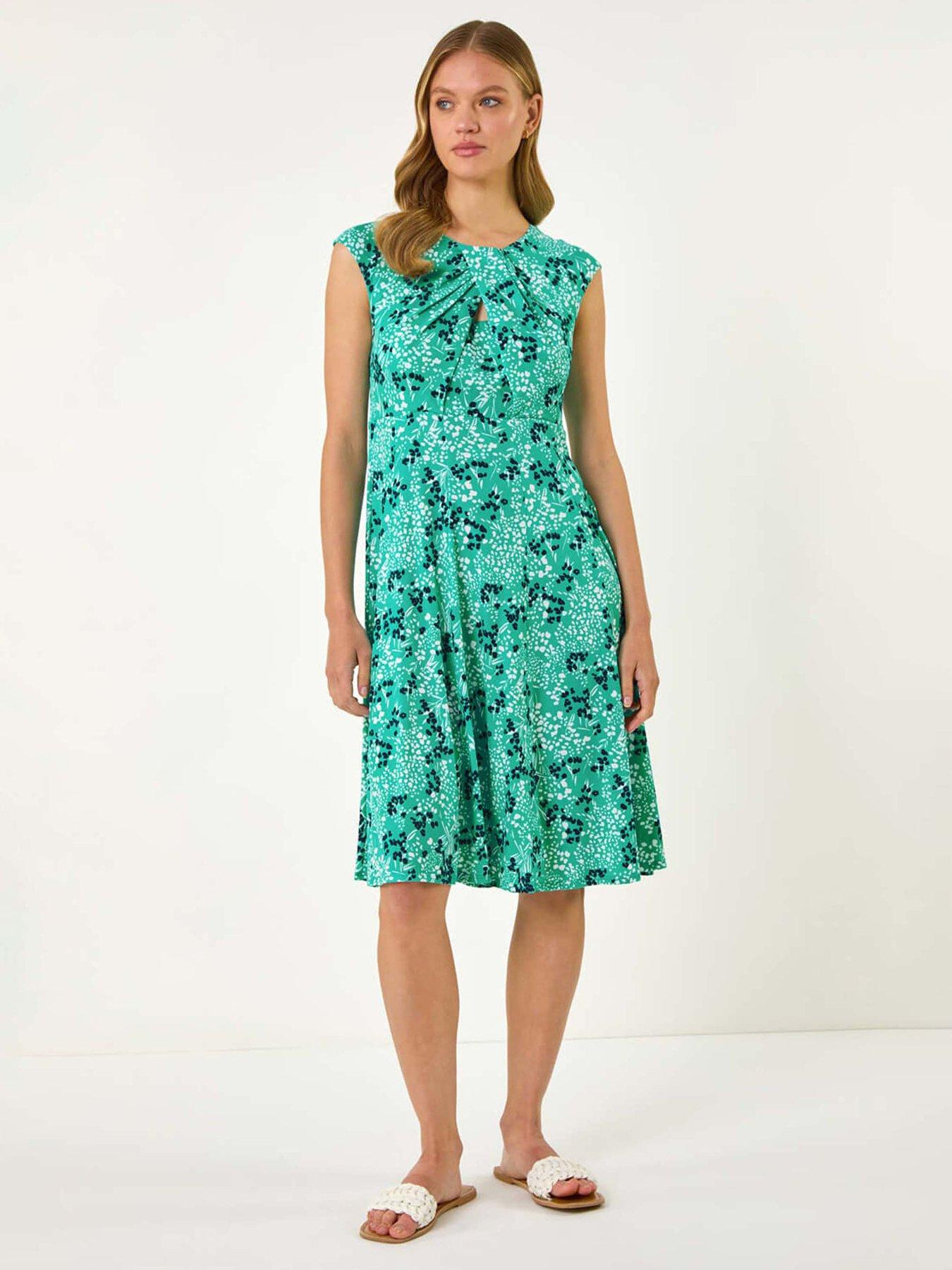 undefined Ditsy Floral Keyhole Twist Dress - Aqua