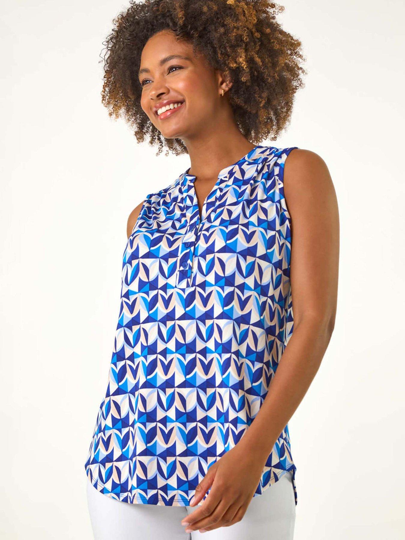 undefined Geometric Gathered Vest Top - Blue