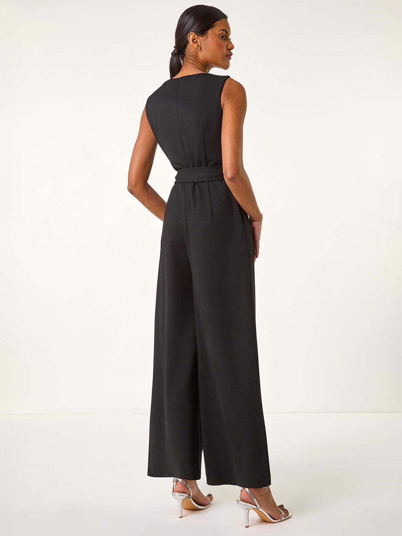 Roman Pleated Wide Leg Stretch Jumpsuit - Black | Very