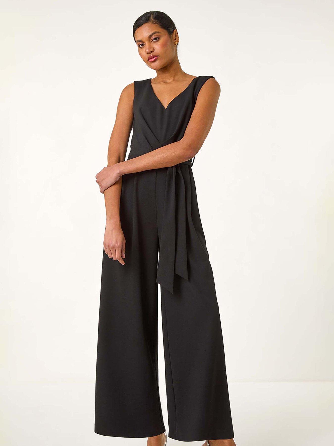 Roman Pleated Wide Leg Stretch Jumpsuit - Black | Very