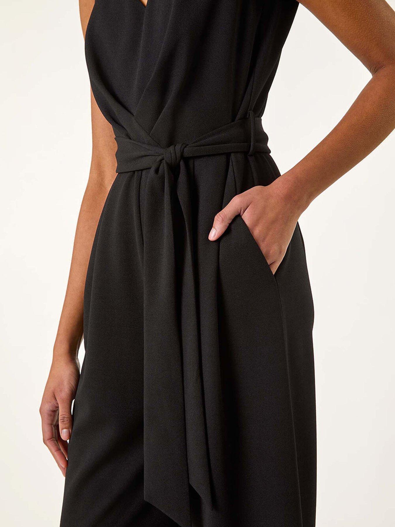 Roman Pleated Wide Leg Stretch Jumpsuit - Black | Very