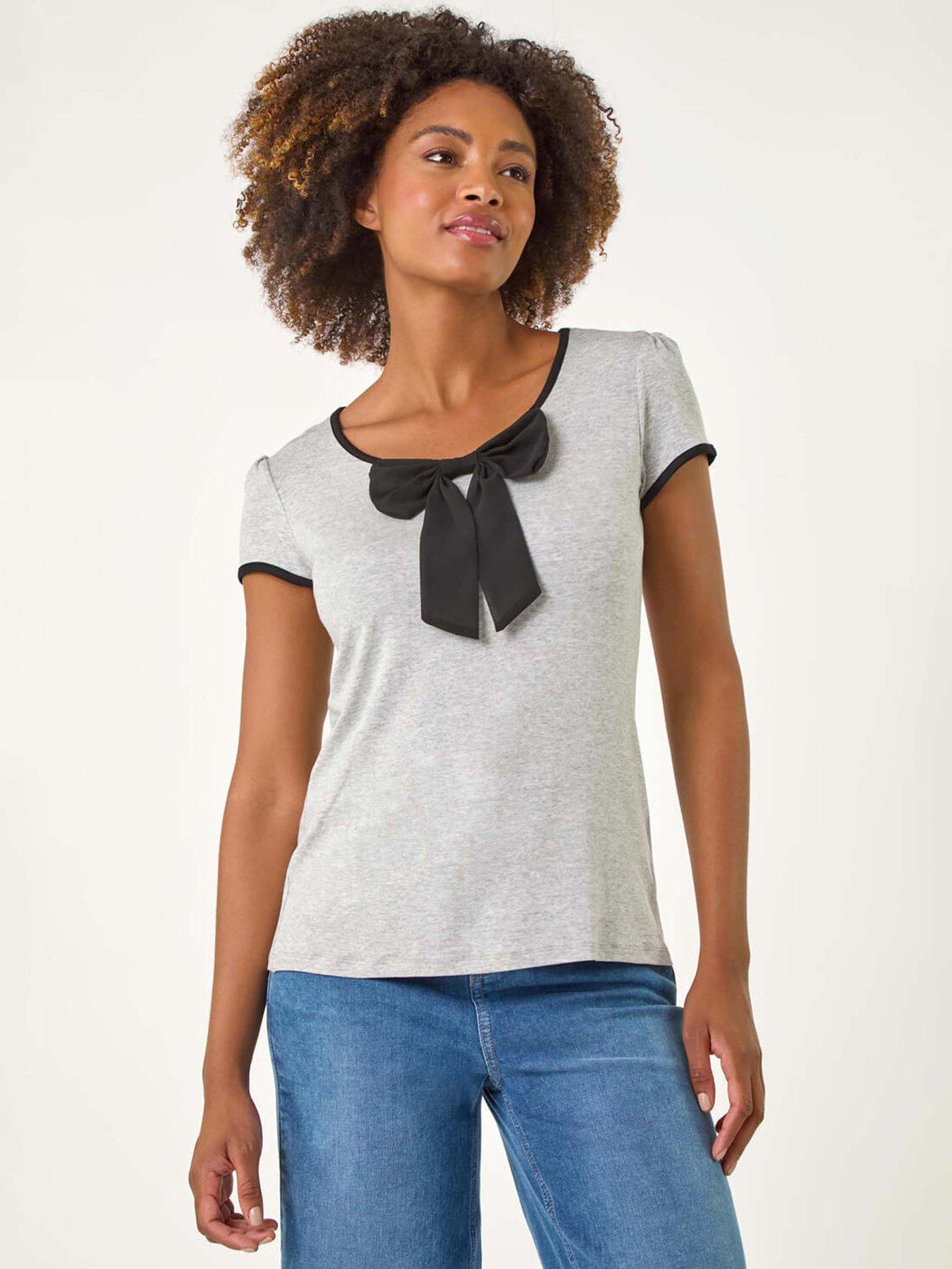 undefined Bow Front Stretch Top - Grey