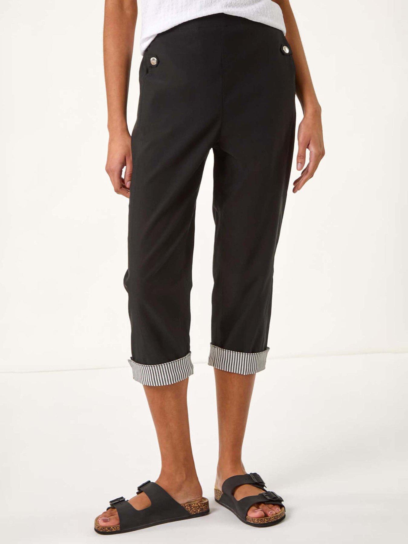 undefined Contrast Stripe Cropped Stretch Trouser - Black