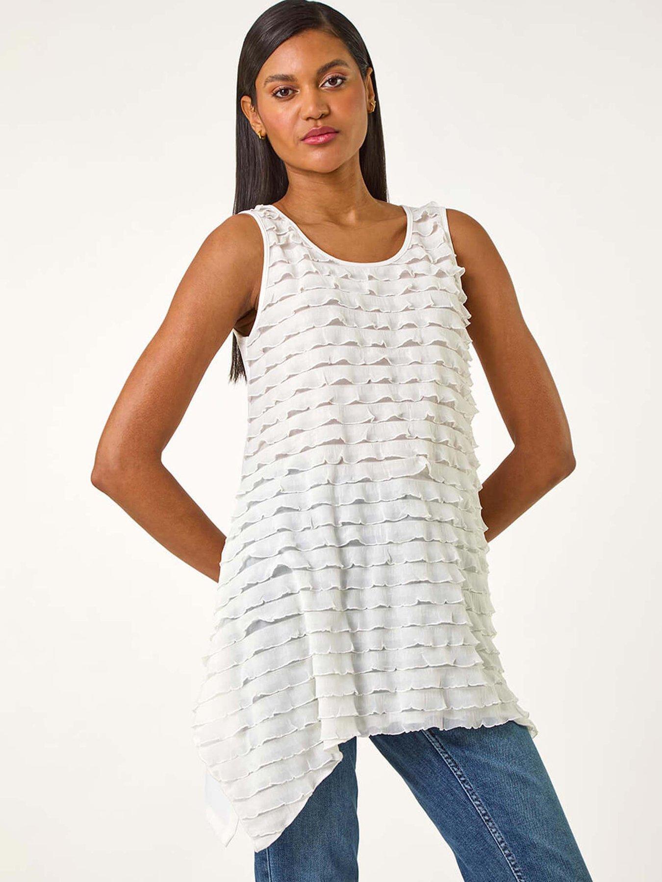undefined Frill Detail Tunic Top - Ivory