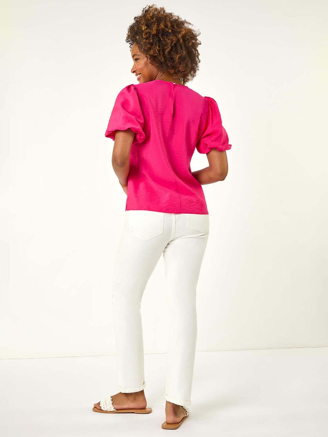 Image 2 of 5 of Roman Balloon Short Sleeve Top - Pink