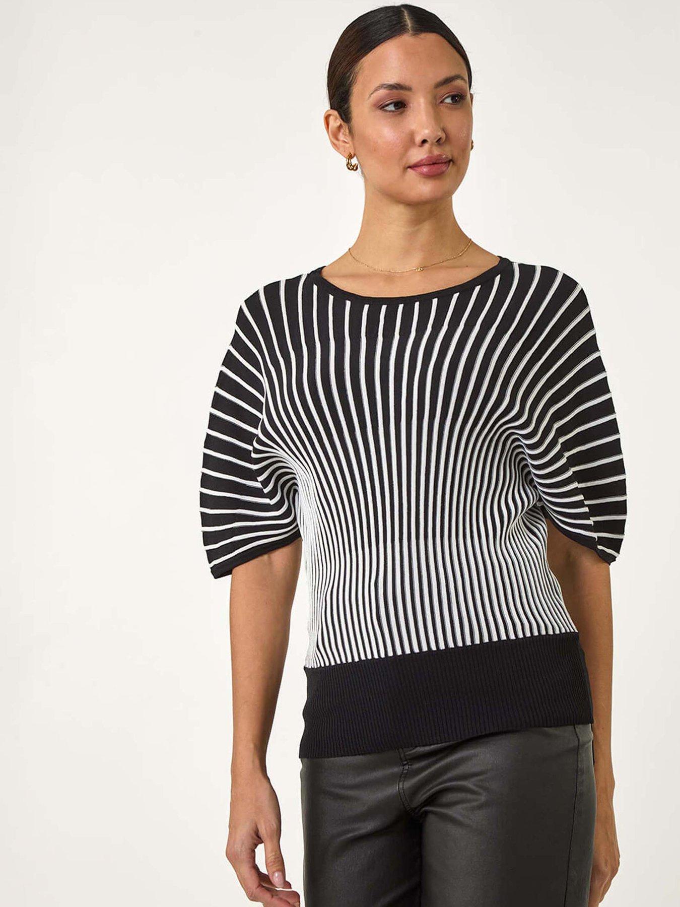 undefined Contrast Stripe Ribbed Knit Jumper - Black