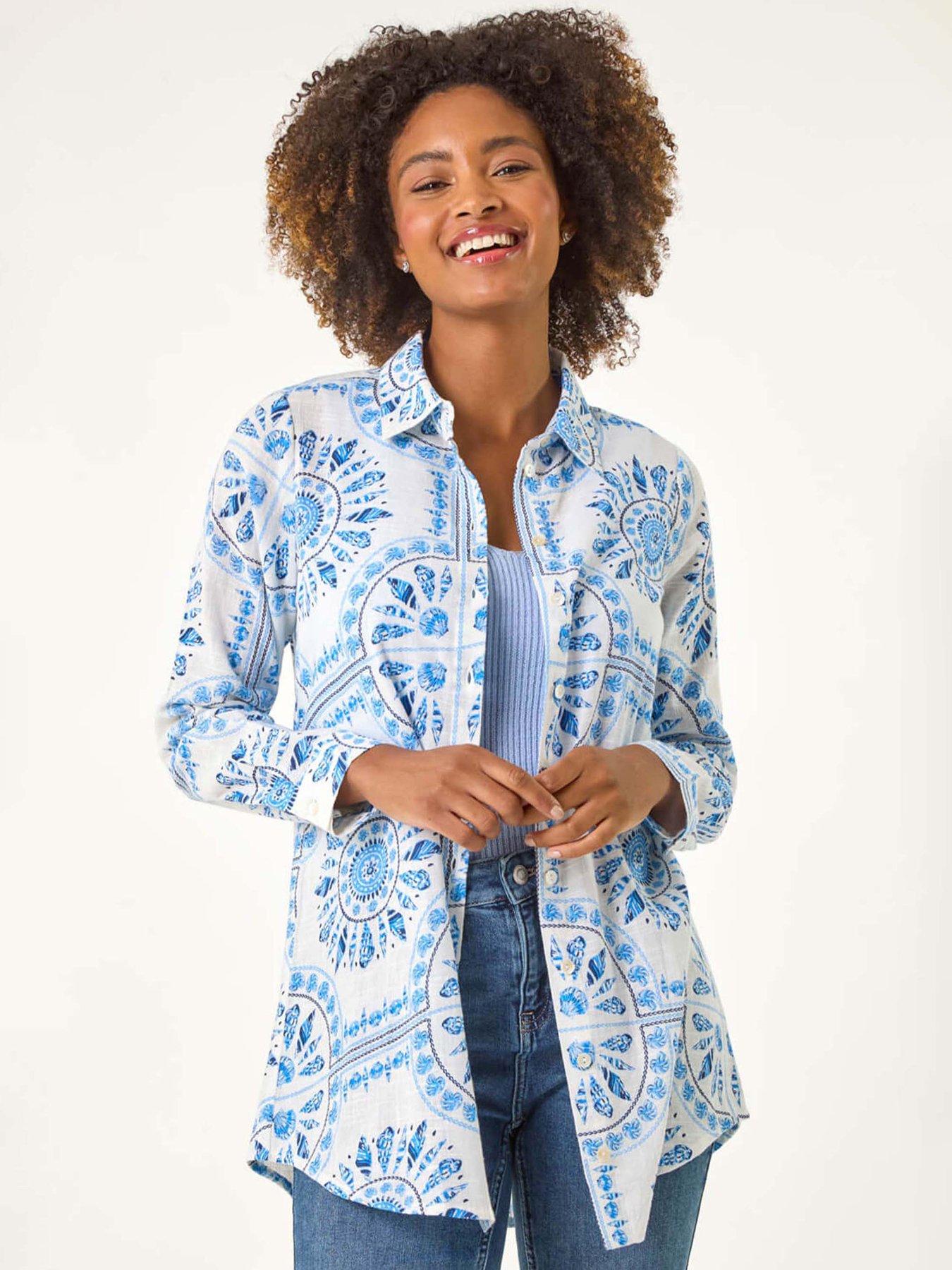 undefined Abstract Print Collared Shirt - Light Blue