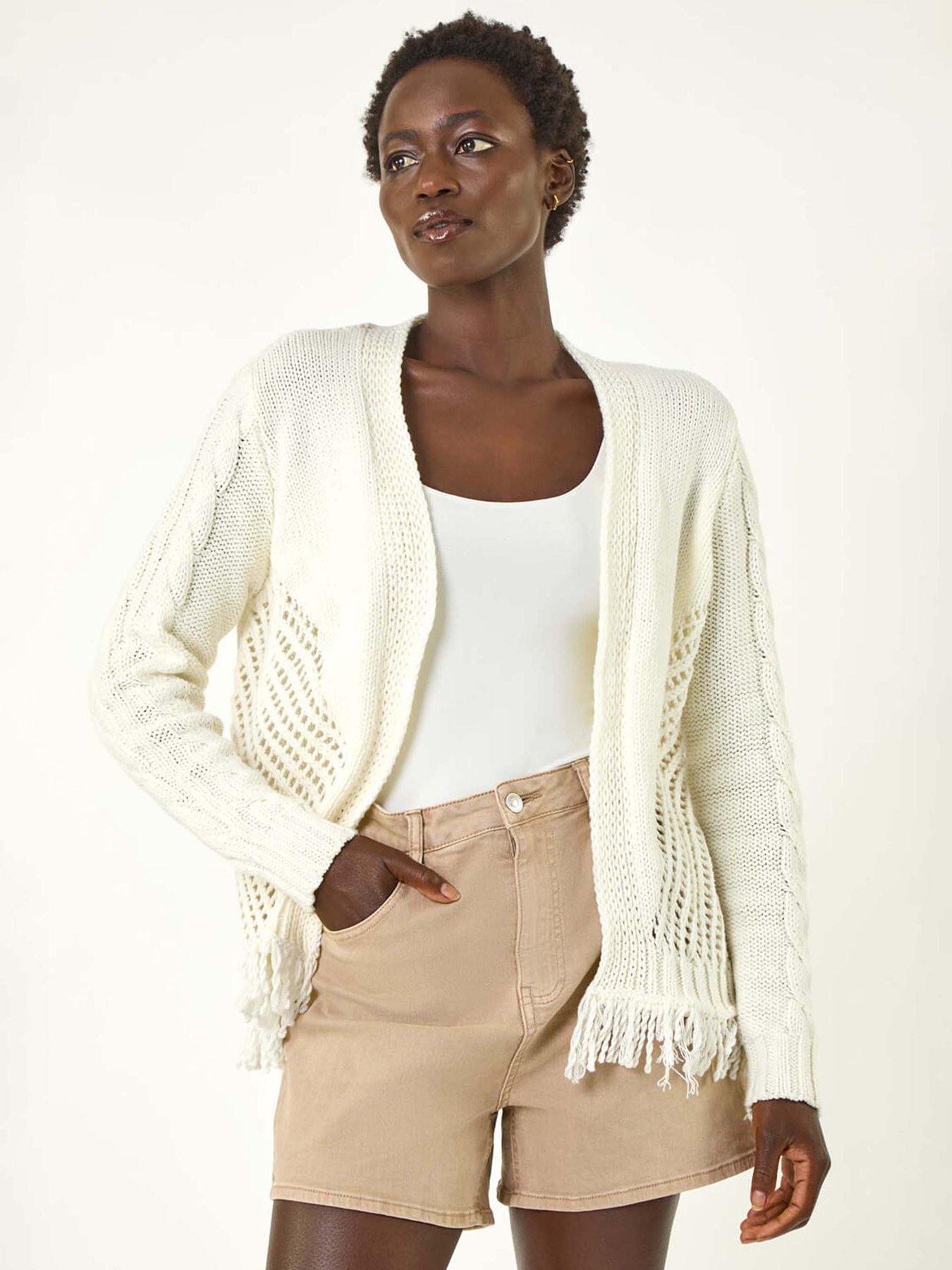 Roman Lightweight Fringe Hem Knit Cardigan - Ivory