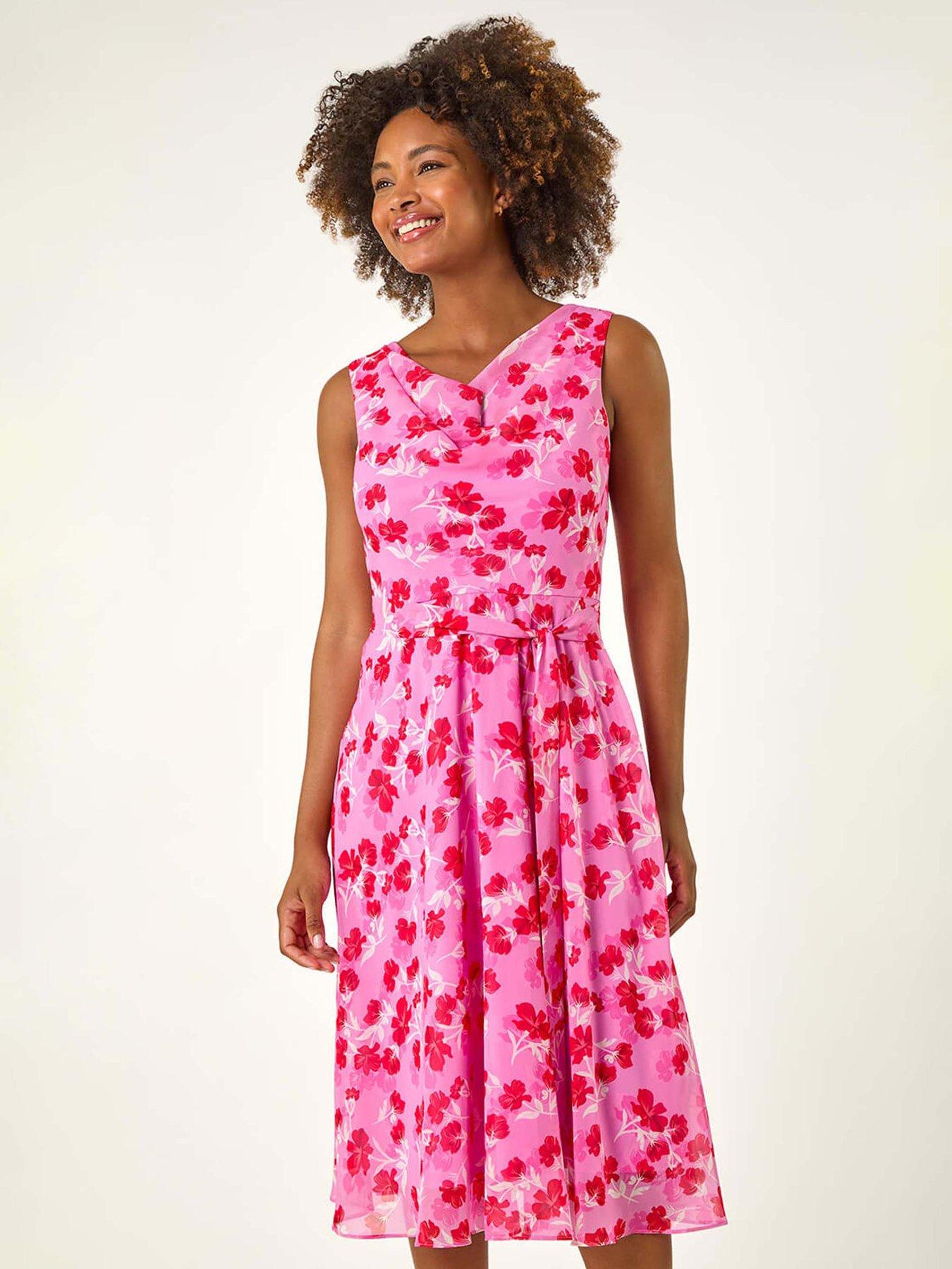 Roman Floral Print Chiffon Cowl Neck Dress - Pink | Very