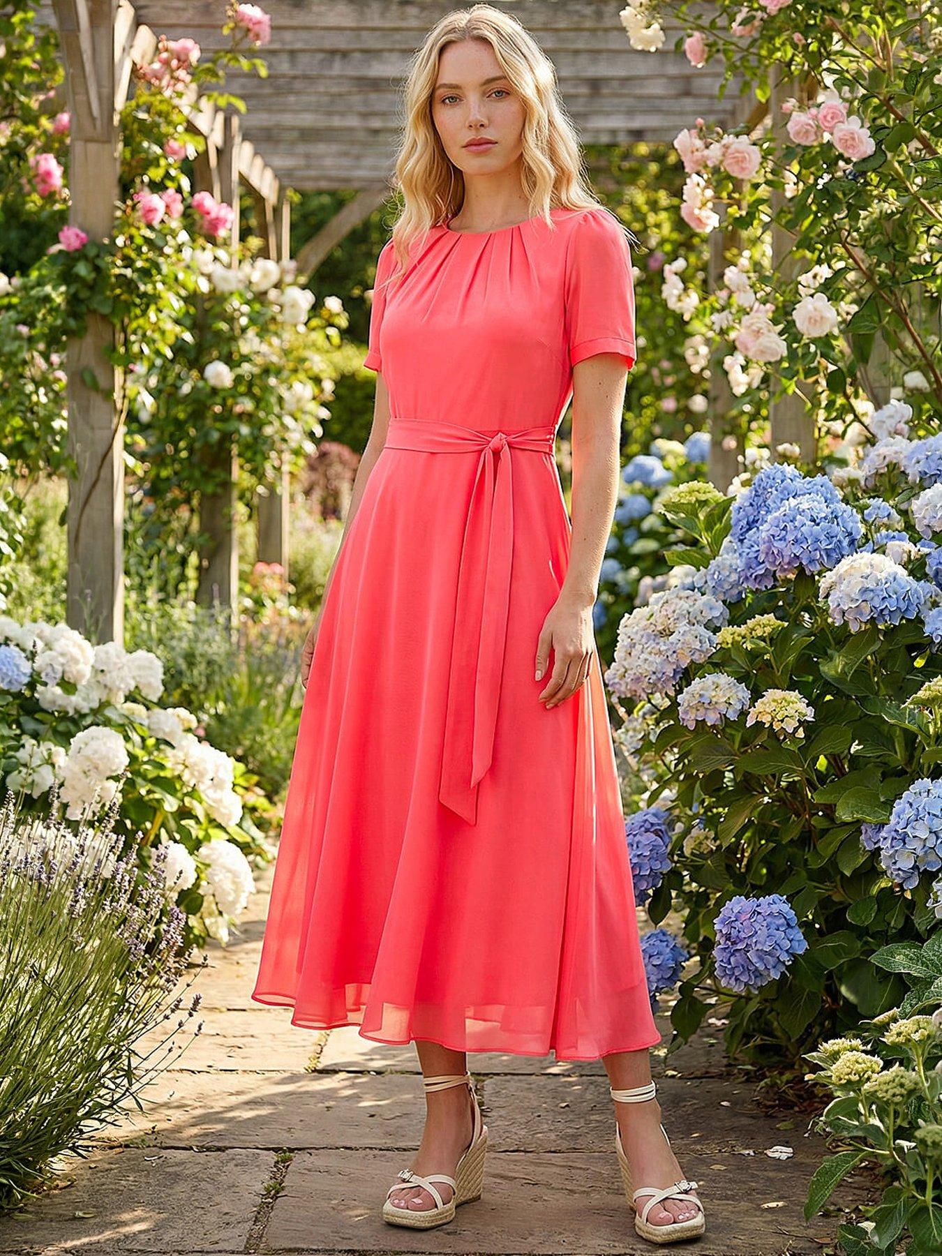 sachin and babi light blue dress Roman Pleated Chiffon Midi Dress - Coral