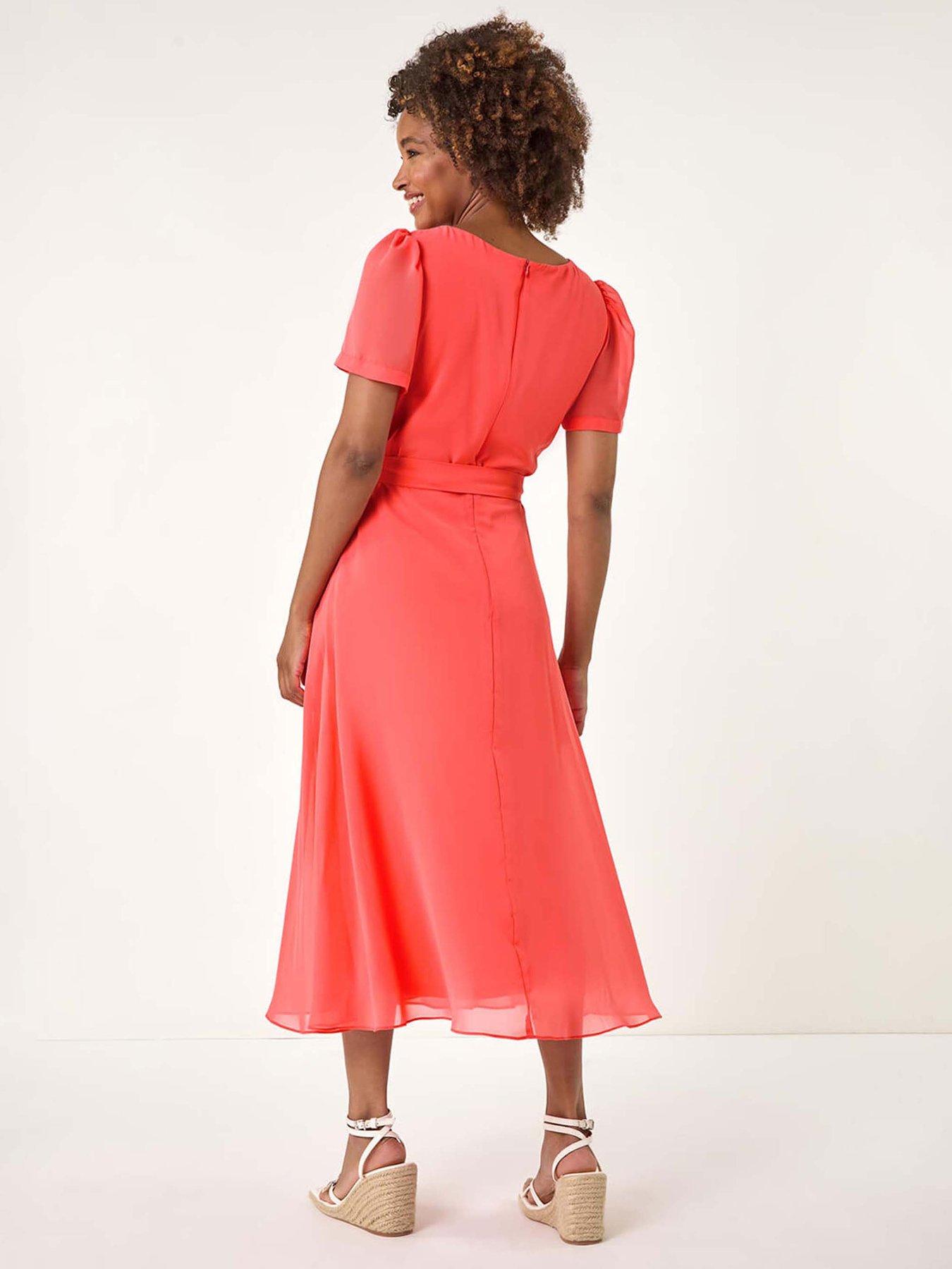 strapless open back dress Pontee One Shoulder Pleated Midi Dress - Coral