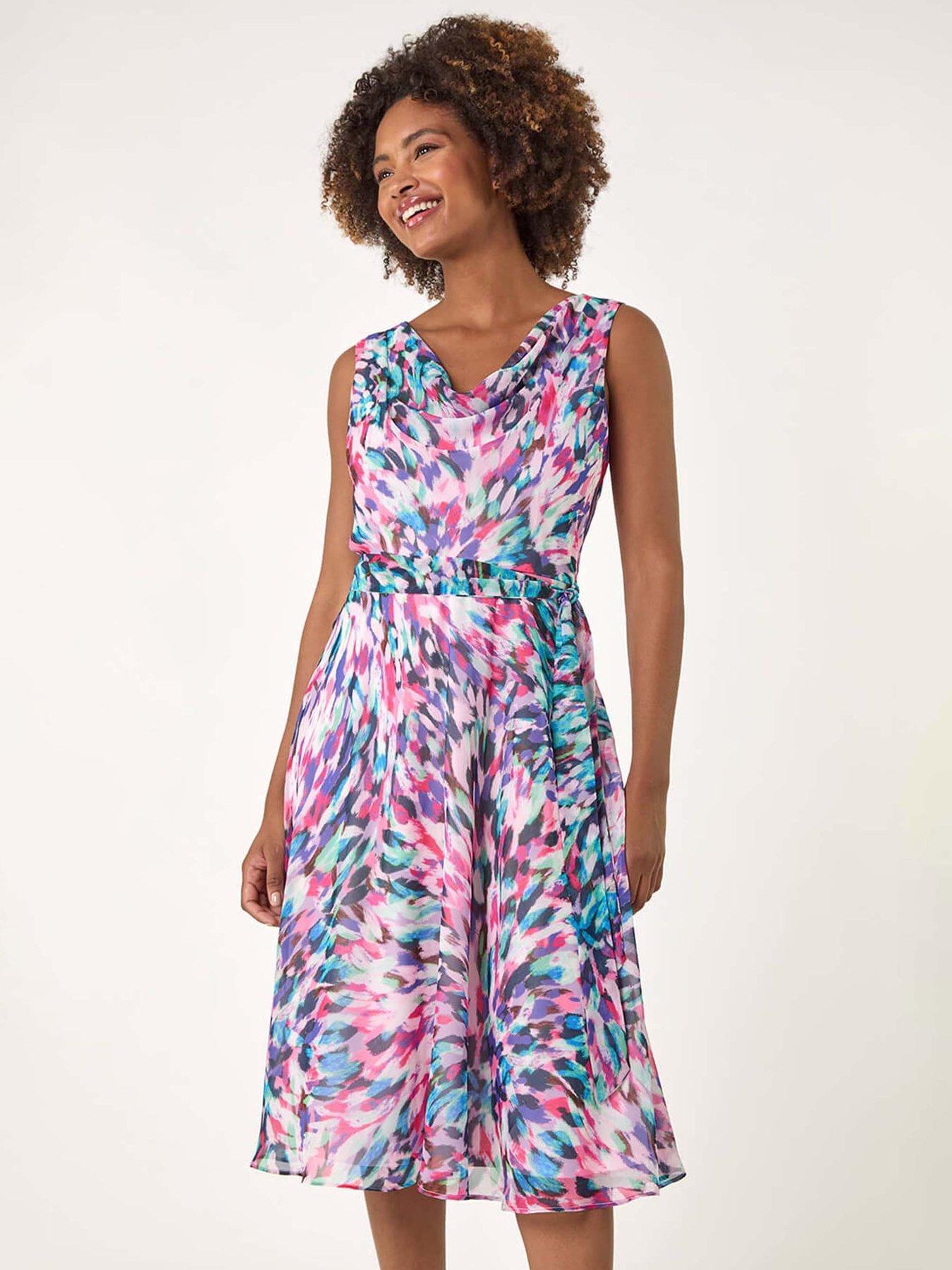 Roman Abstract Print Chiffon Cowl Neck Dress - Lilac | Very