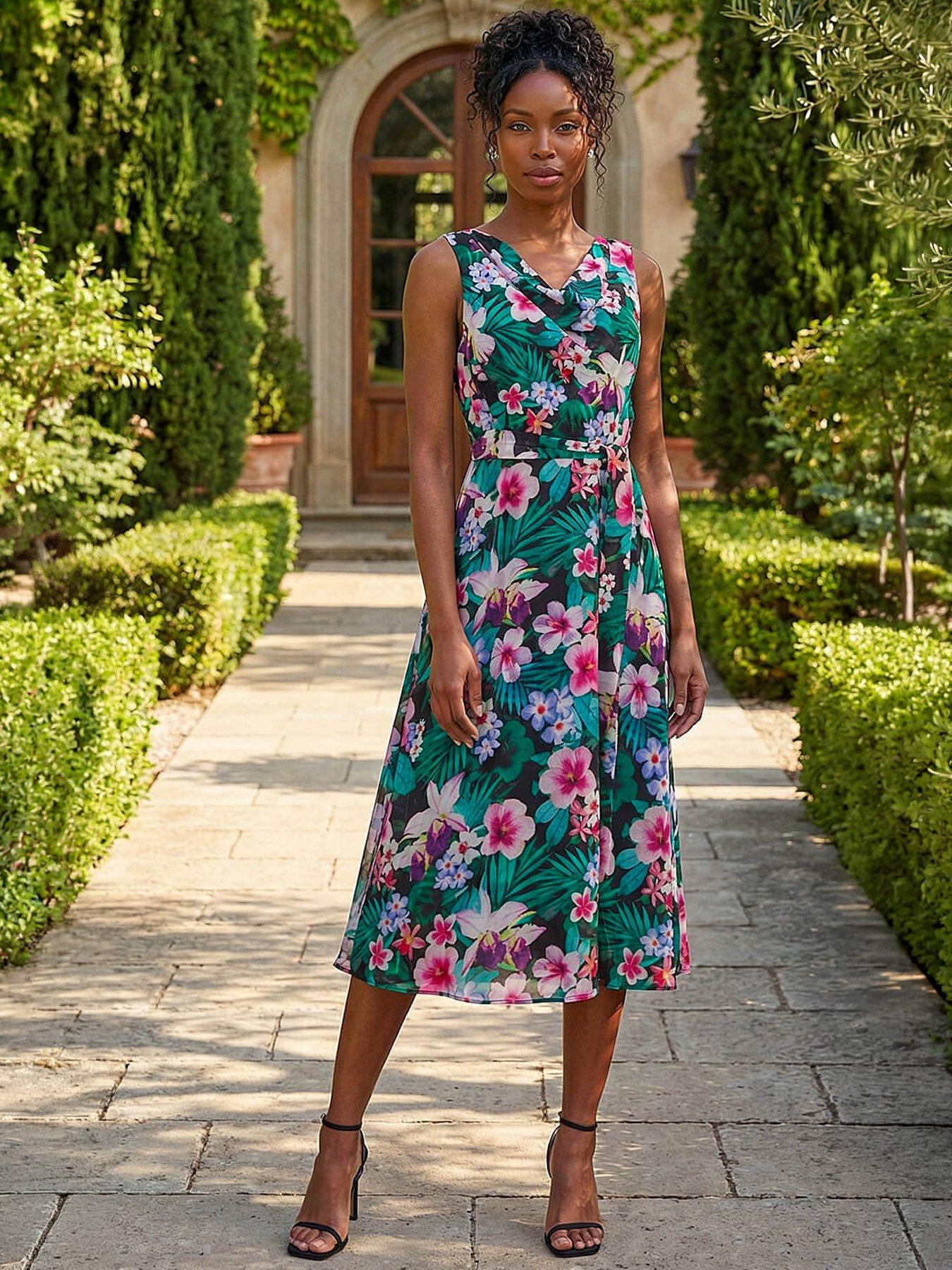 Roman Inspired Long Formal Dress with Floral Applique g3750