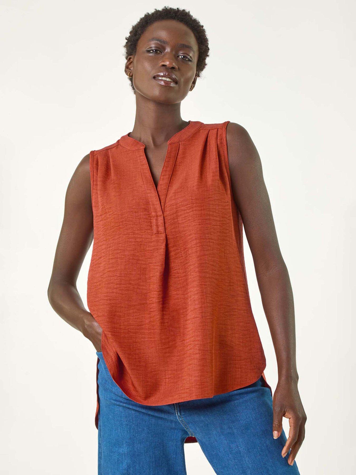 undefined V-neck Front Pleat Vest Top - Rust