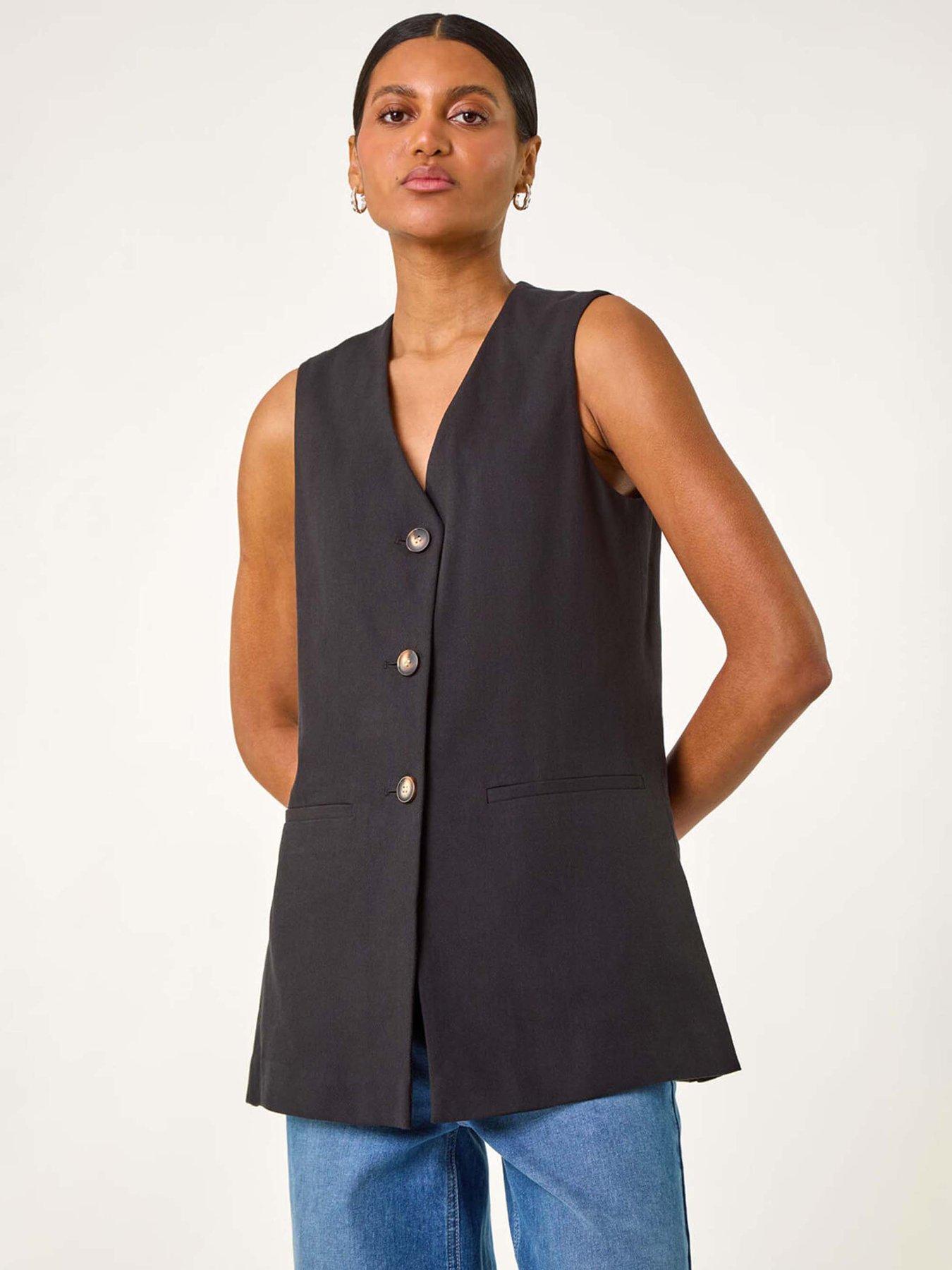 undefined Longline Button Waistcoat Jacket - Black