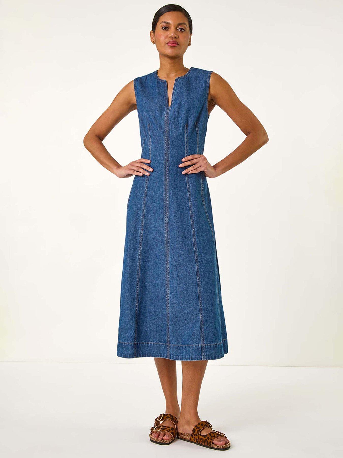 undefined Panel Detail Midi Dress - Denim