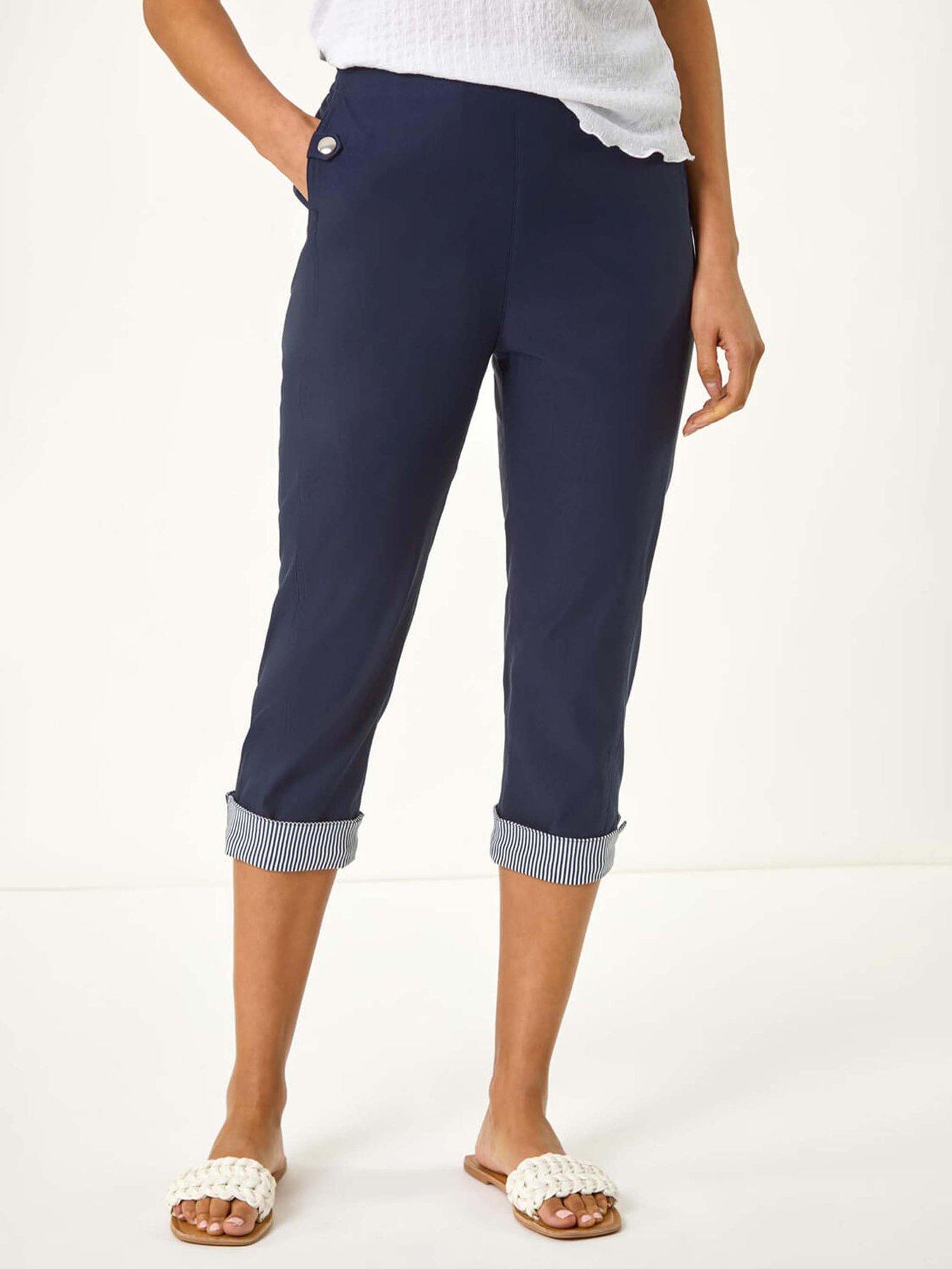 undefined Contrast Stripe Cropped Trouser - Navy