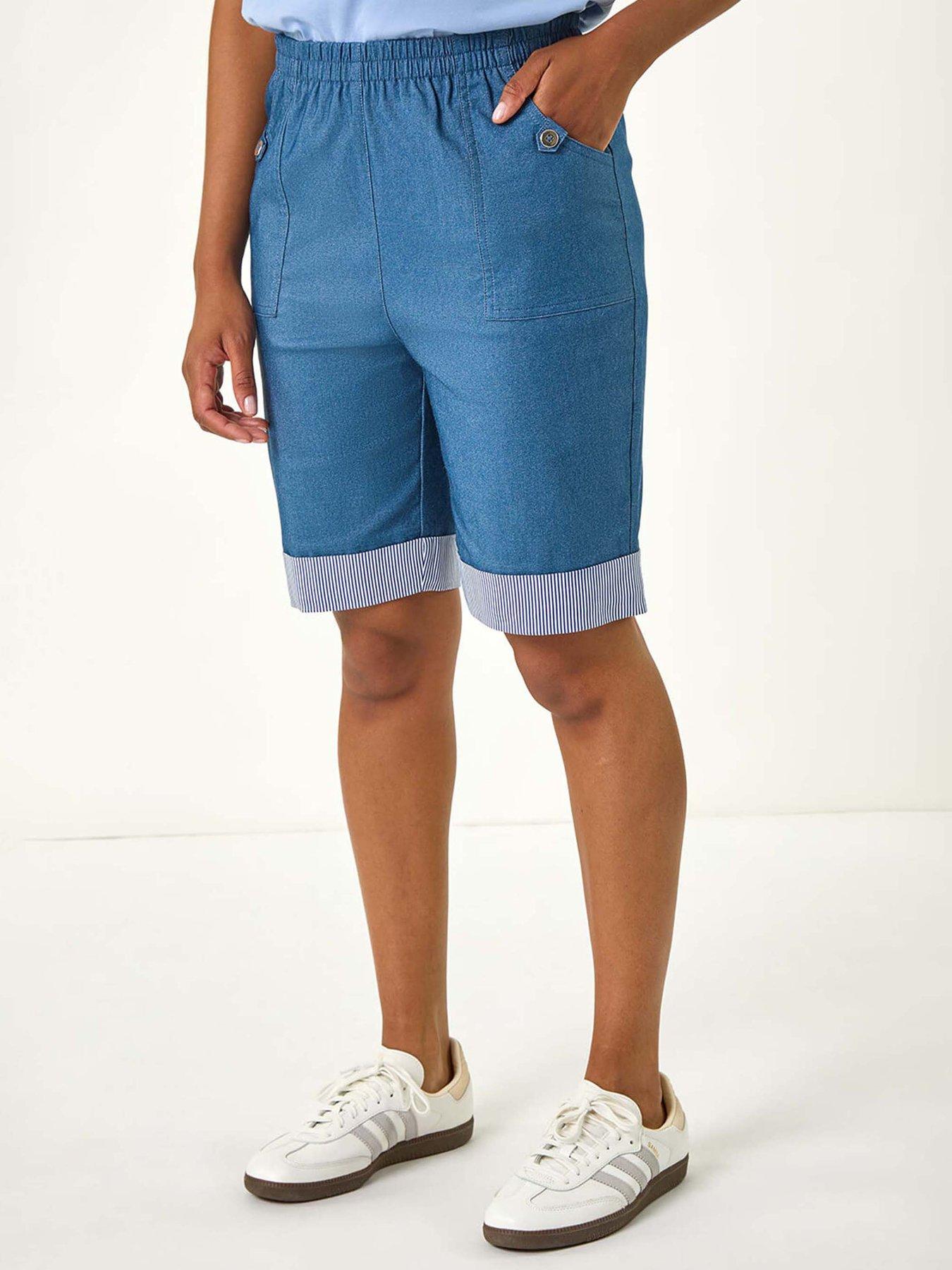 undefined Bengaline Turn Up Stripe Stretch Shorts - Denim