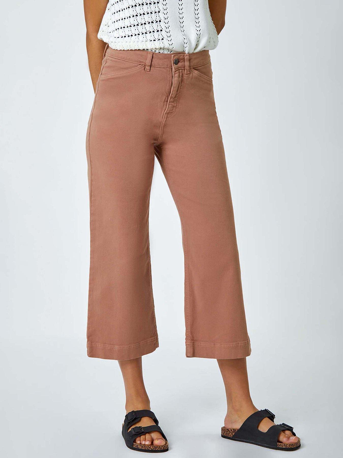 undefined Cotton Denim Stretch Culottes - Tan