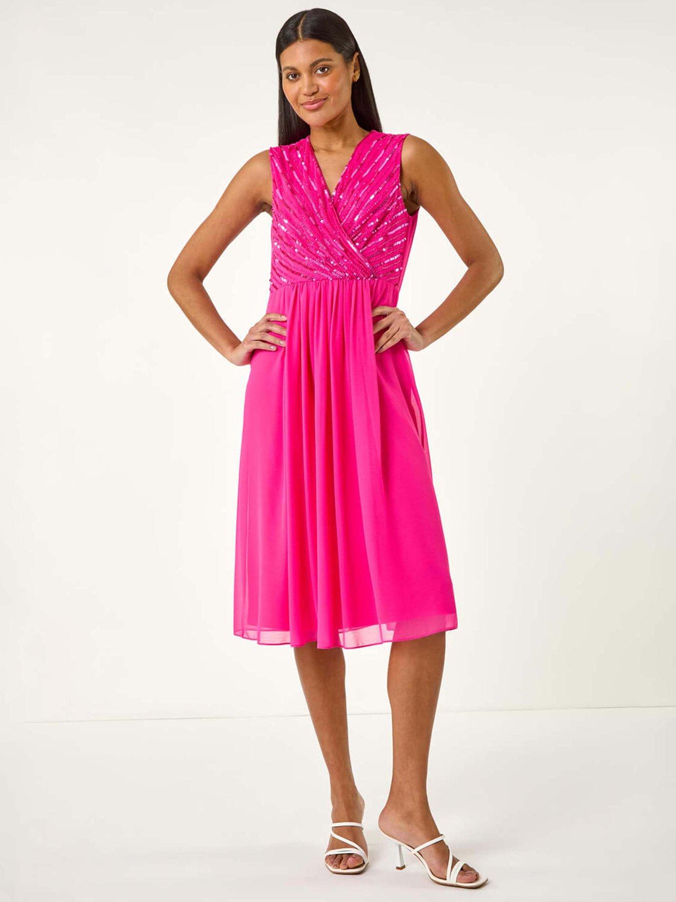 Roman Embellished Beaded V-neck Dress - Pink