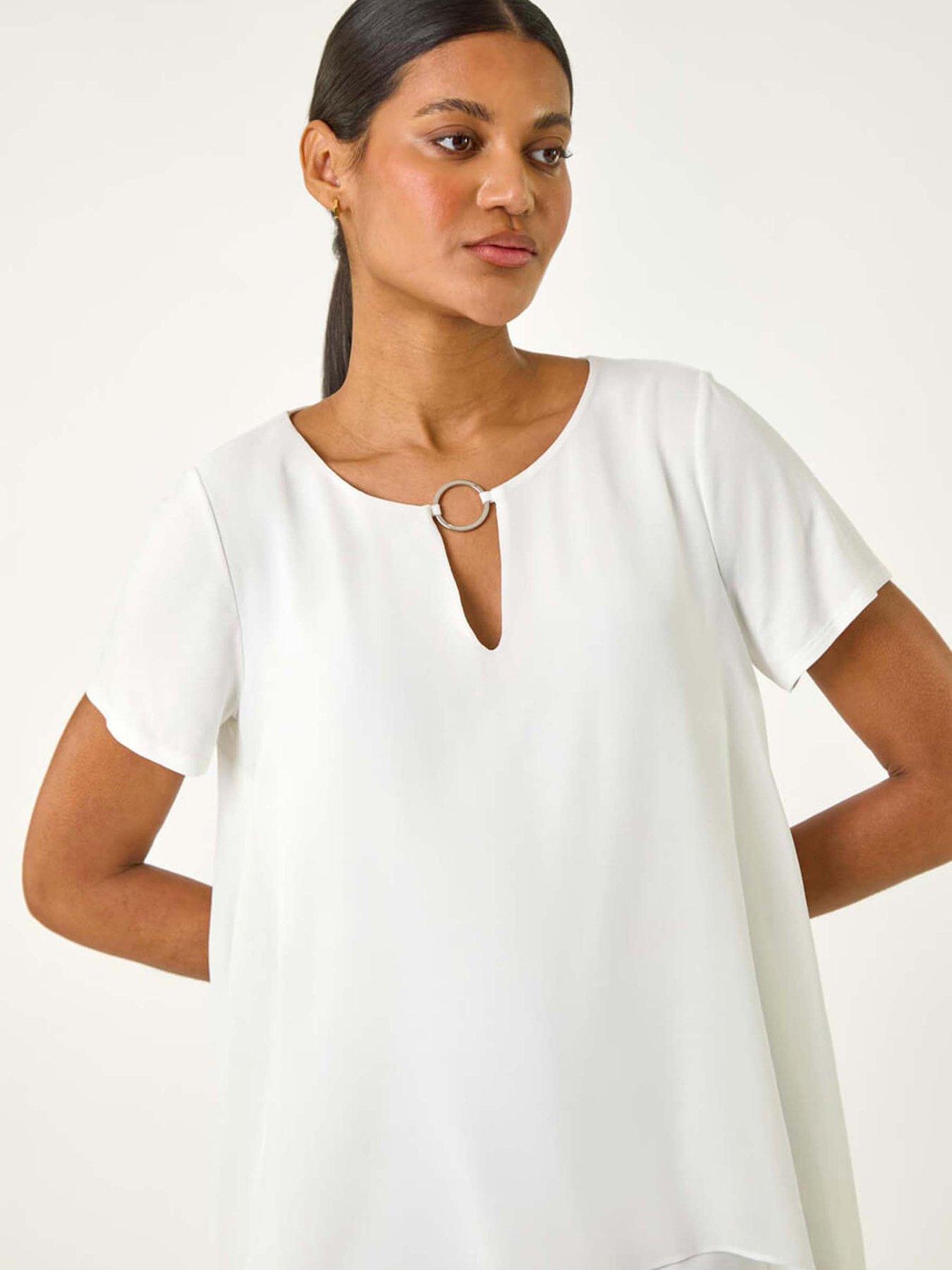 Roman Ring Front Chiffon Overlay Top - Ivory | Very
