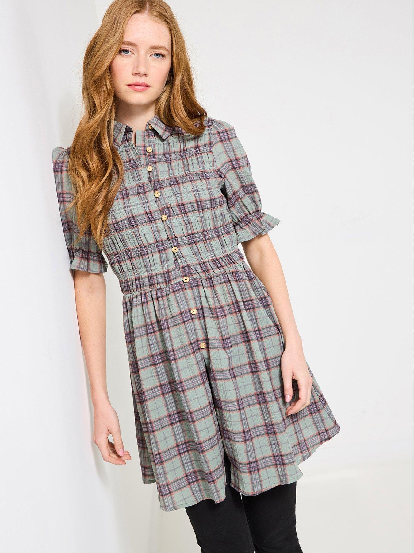 Joe Browns: All About The Checks Shirred Tunic Shirt - Green